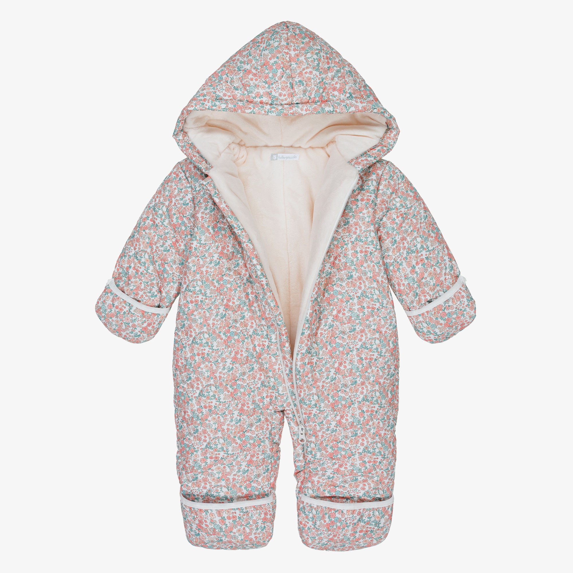 Baby Girls Pink Floral Quilted Snowsuit - View 4