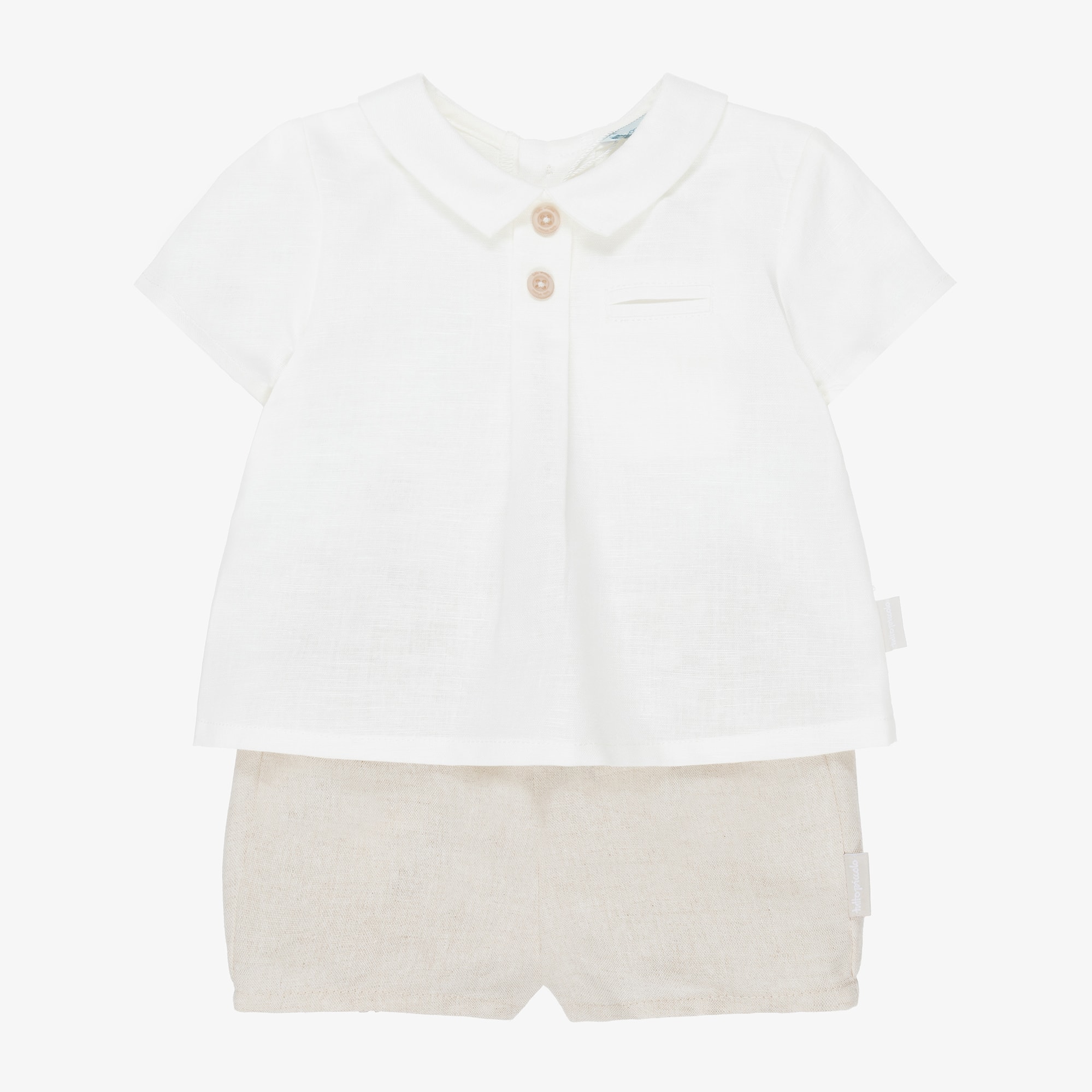 Boys Beige Cotton & Linen Shorts Set - View 1