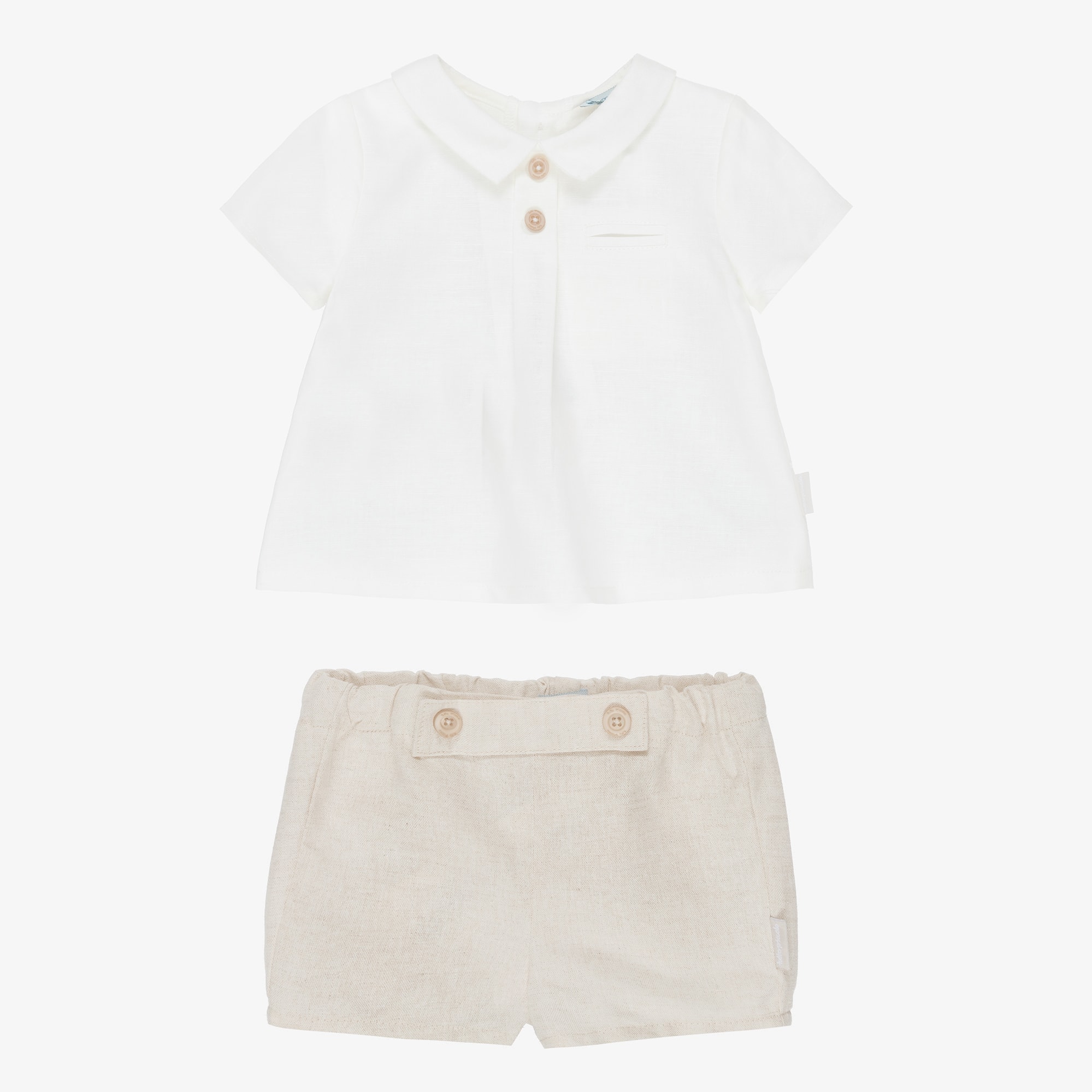 Boys Beige Cotton & Linen Shorts Set - View 2