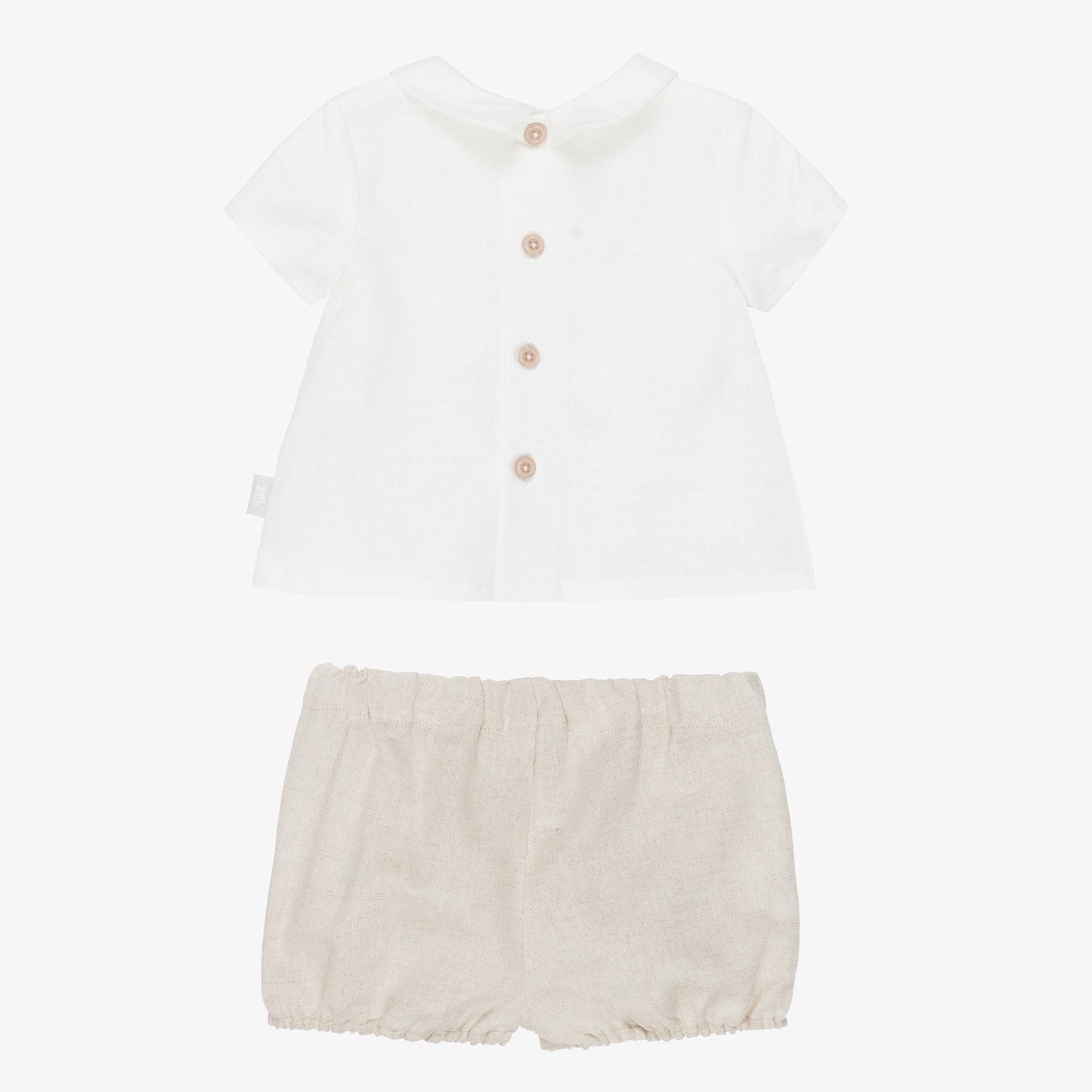 Boys Beige Cotton & Linen Shorts Set - View 3
