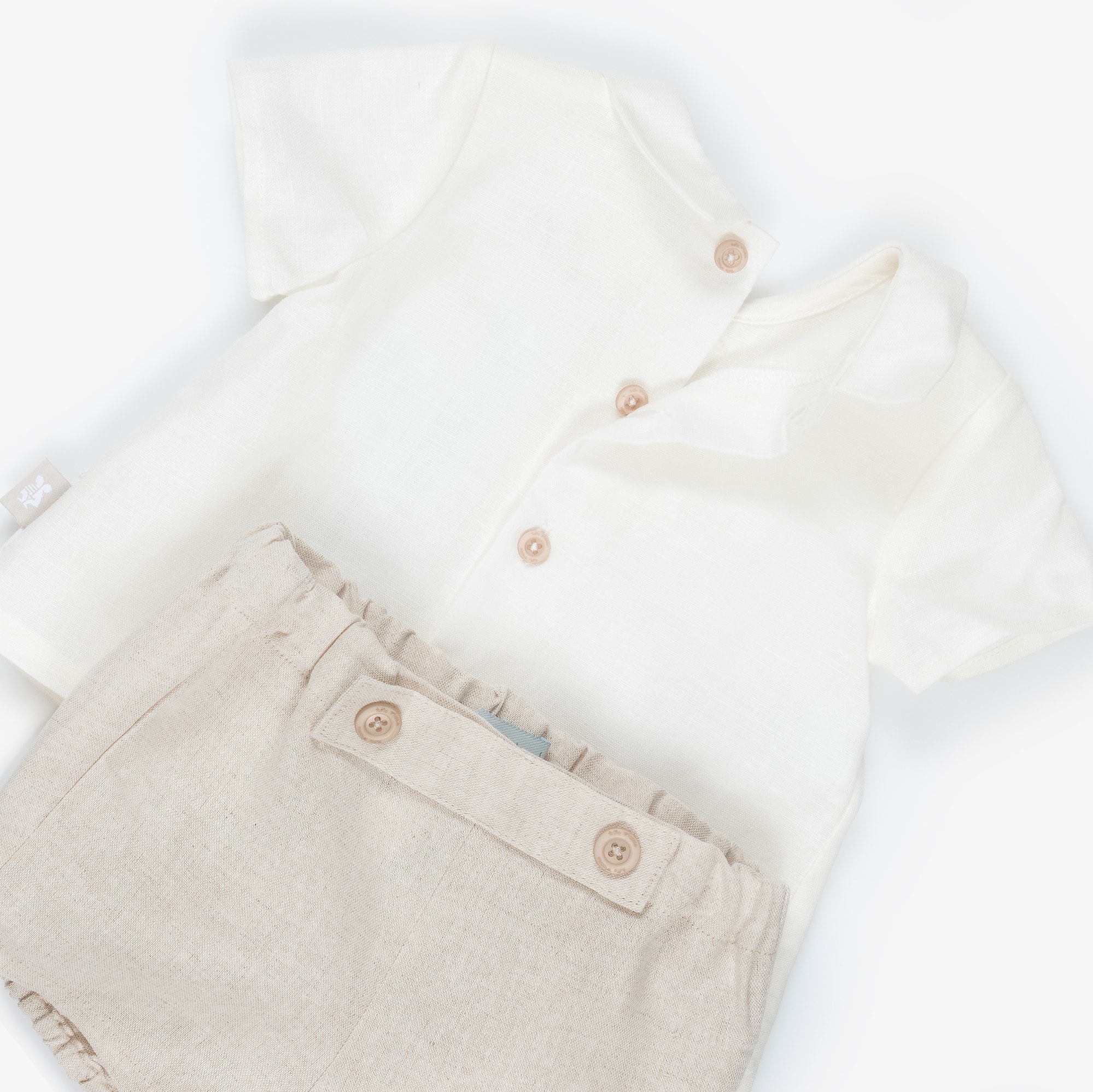 Boys Beige Cotton & Linen Shorts Set - View 4