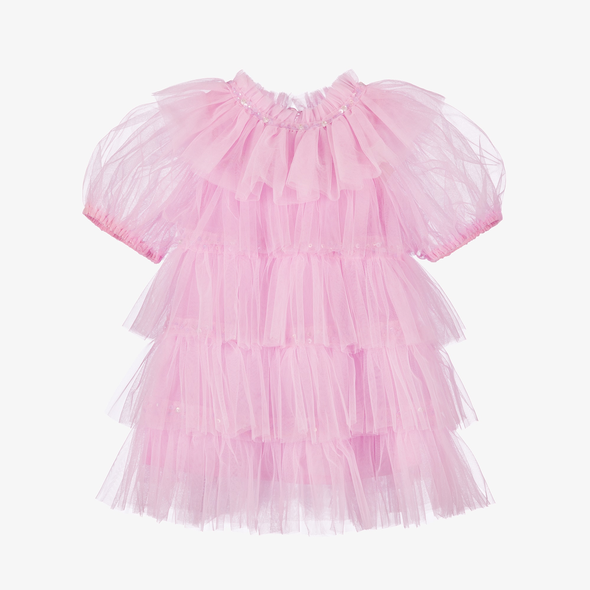 Baby Girls Lilac Pink Tulle Dress with Sequins - View 1
