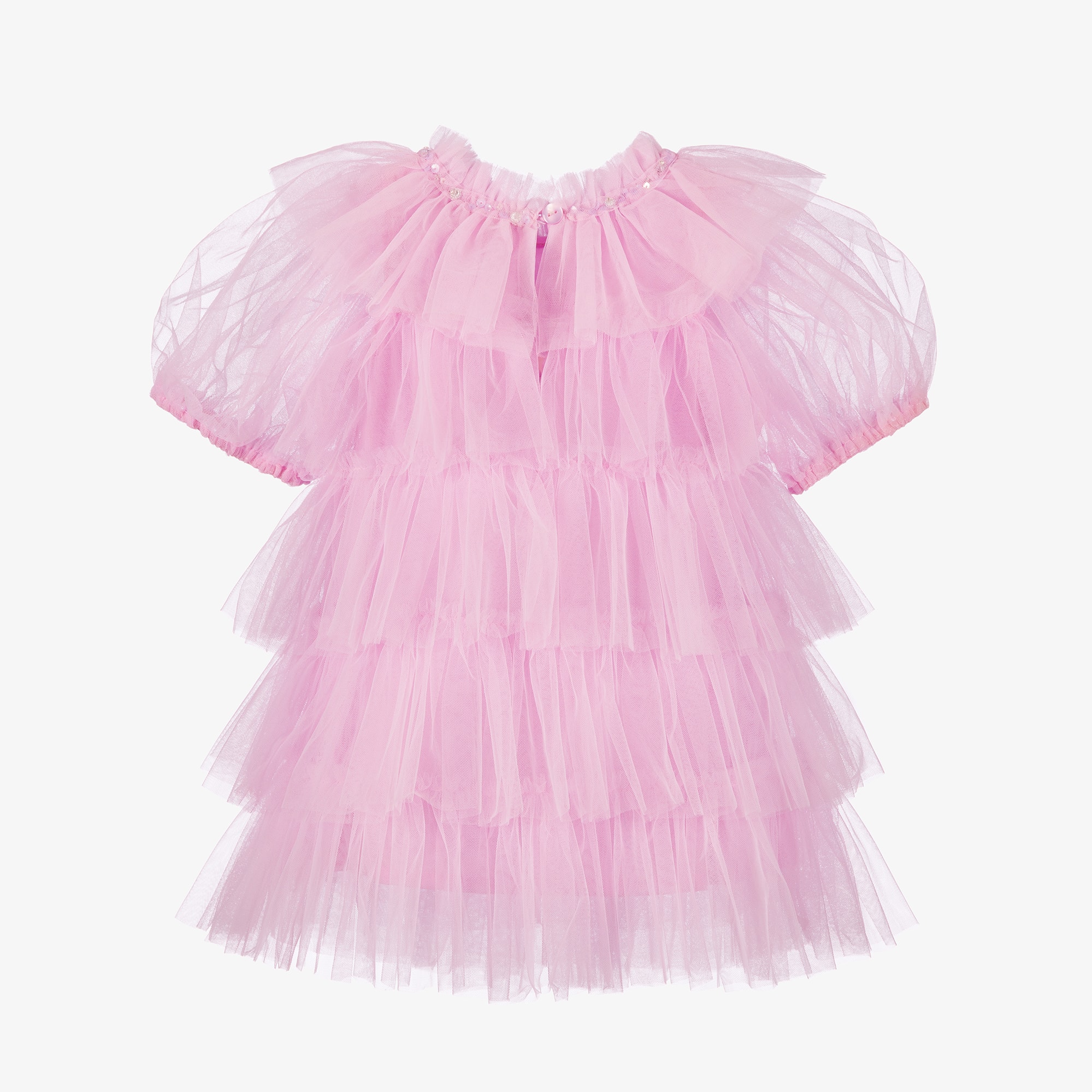 Baby Girls Lilac Pink Tulle Dress with Sequins - View 2