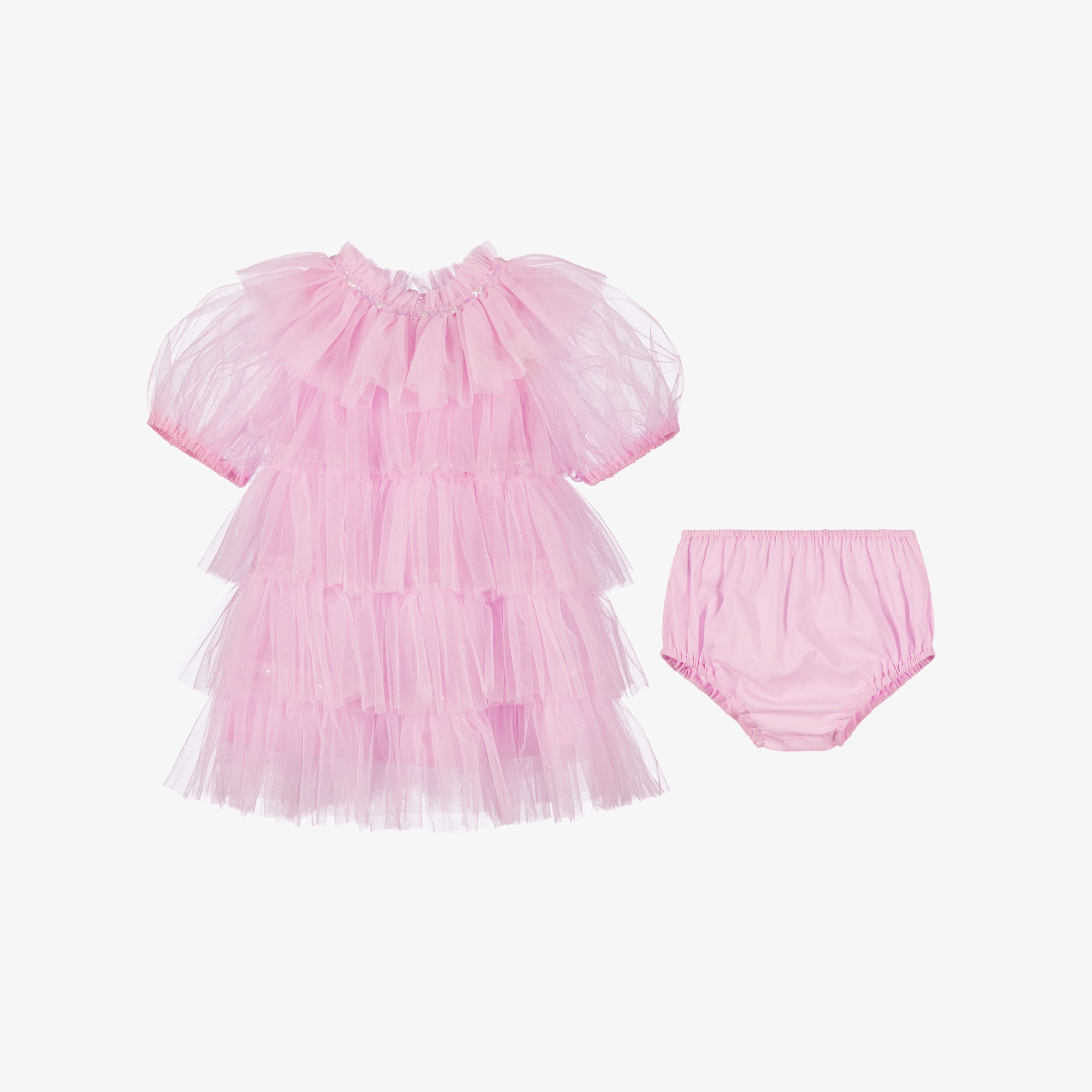 Baby Girls Lilac Pink Tulle Dress with Sequins - View 3
