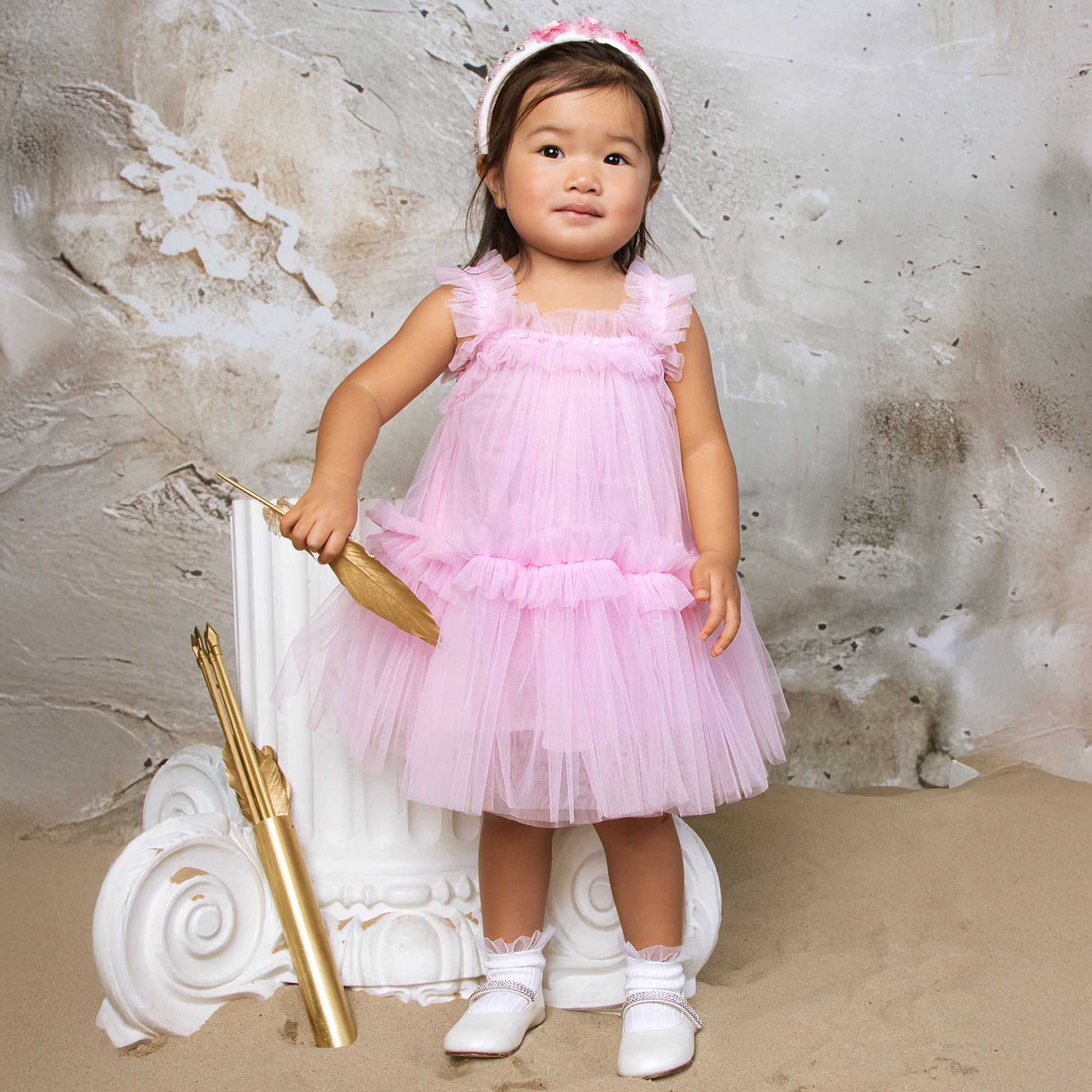 Baby Girls Pink Sleeveless Tulle Dress - View 2