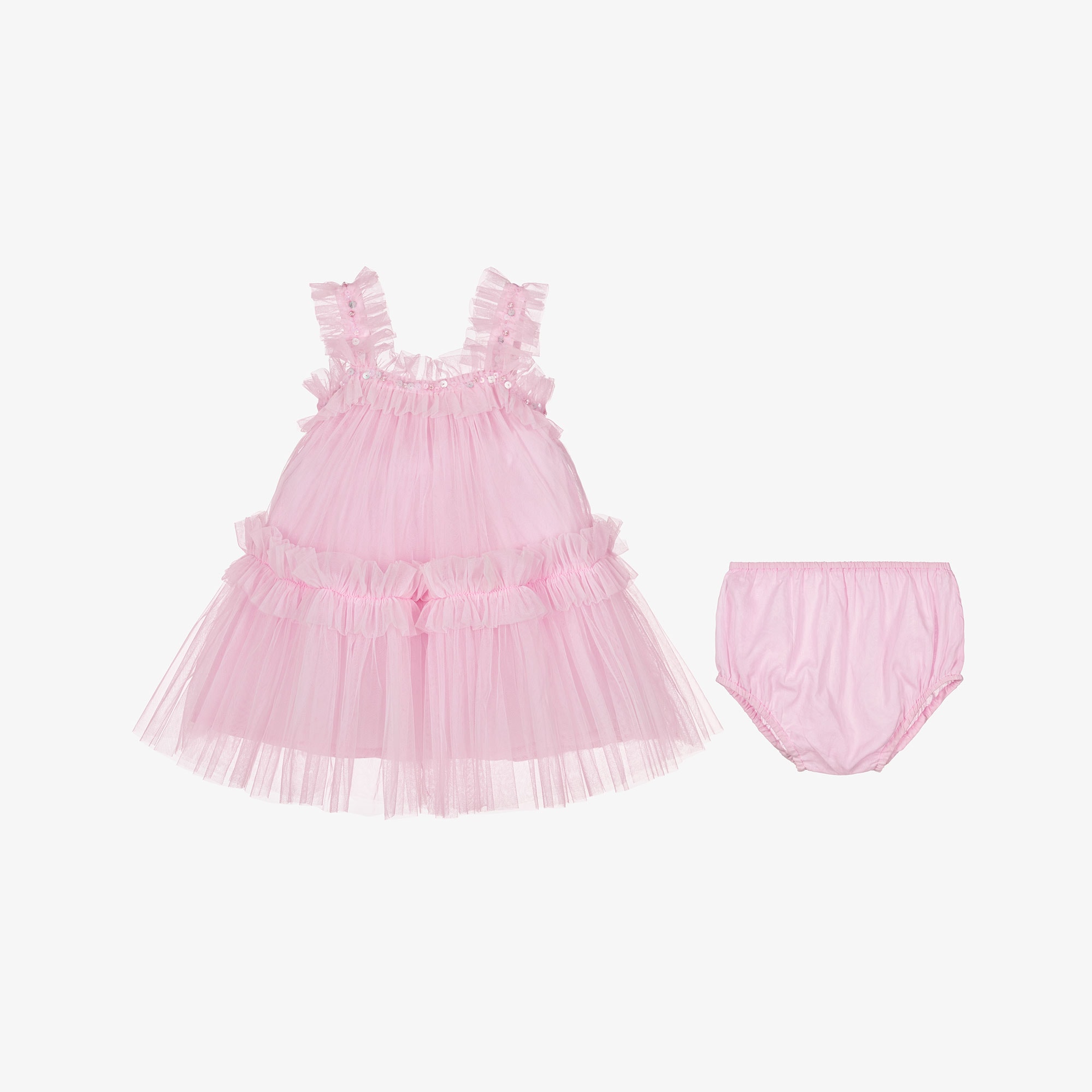 Baby Girls Pink Sleeveless Tulle Dress - View 4