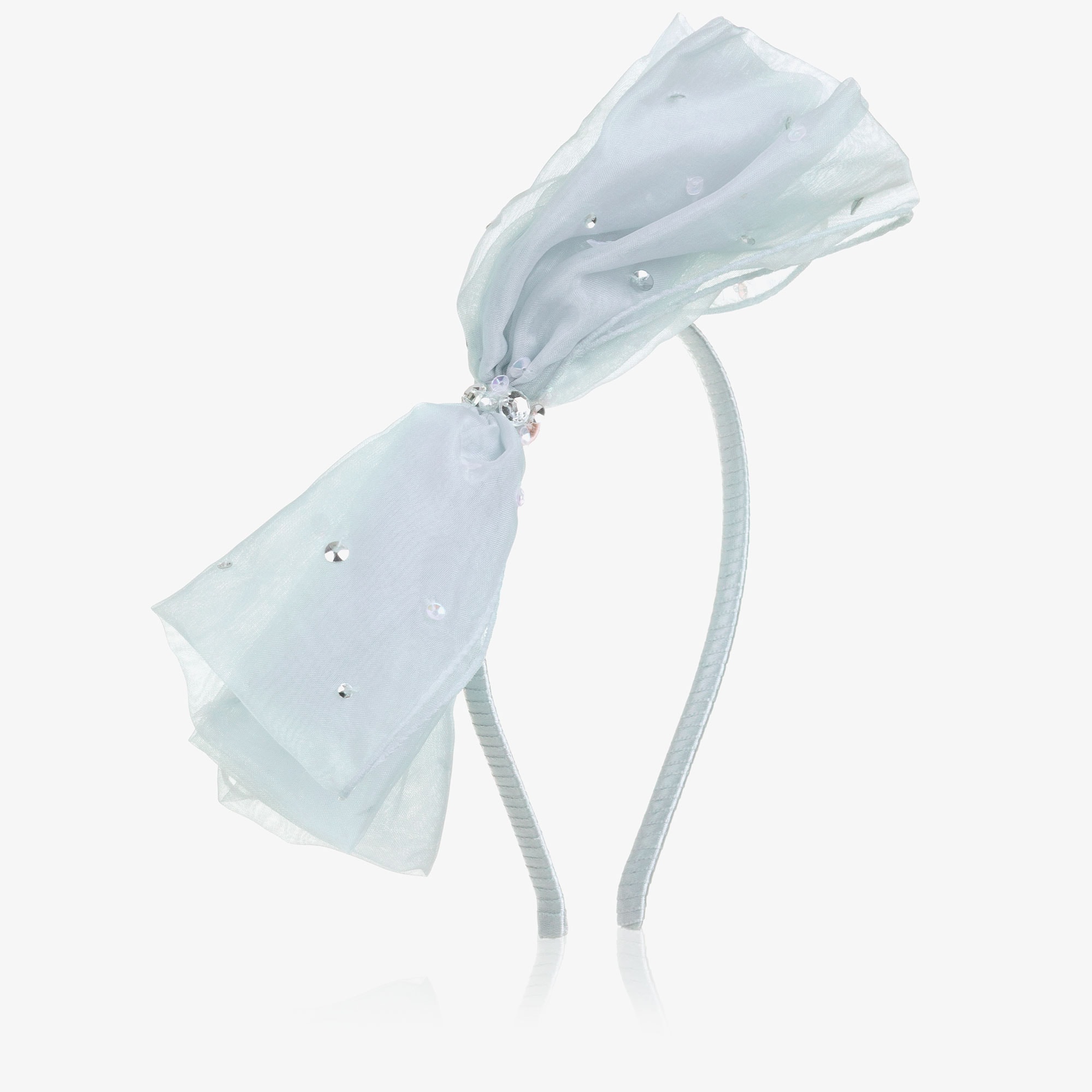 Girls Blue Organza Bow Hairband with Sequins - View 1