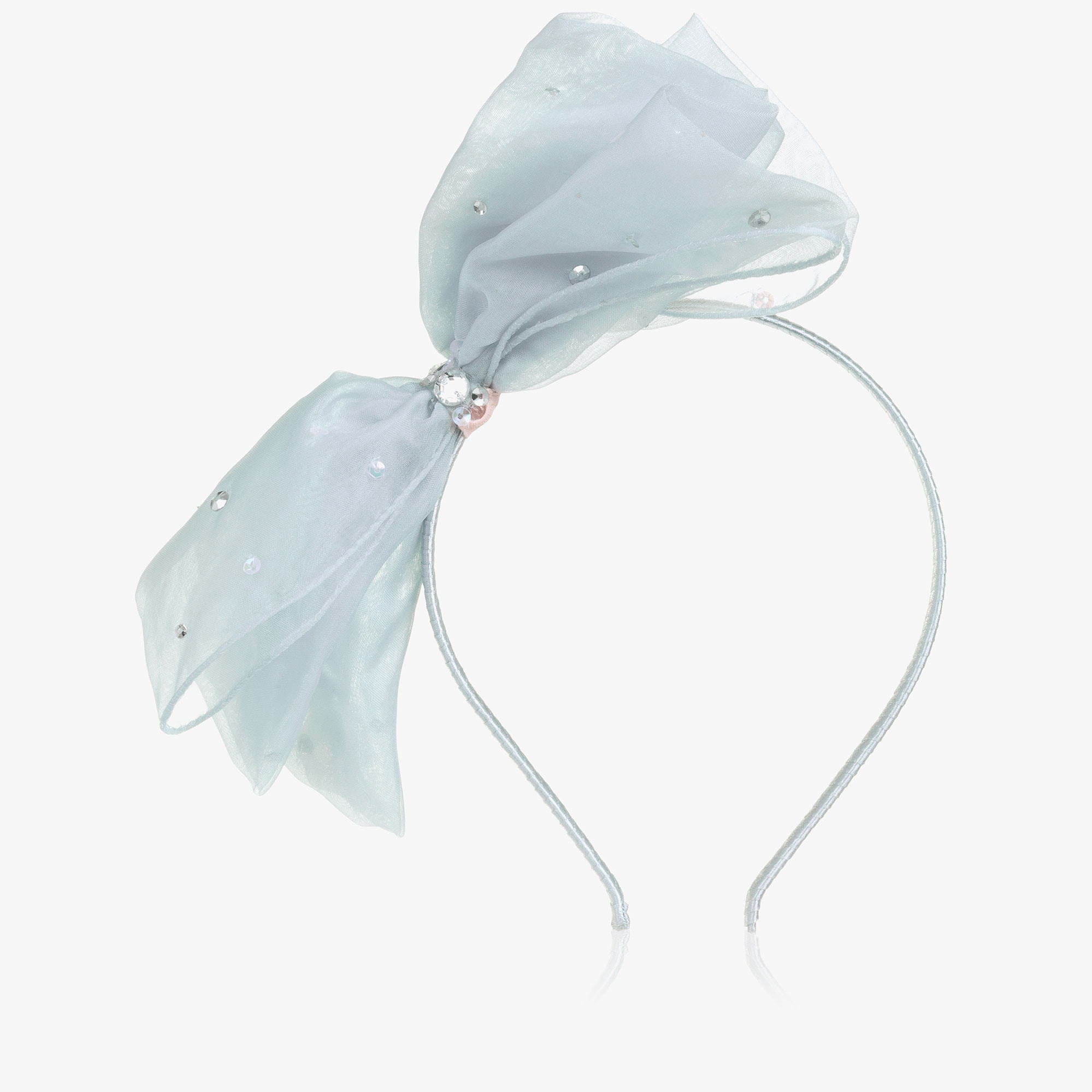 Girls Blue Organza Bow Hairband with Sequins - View 3