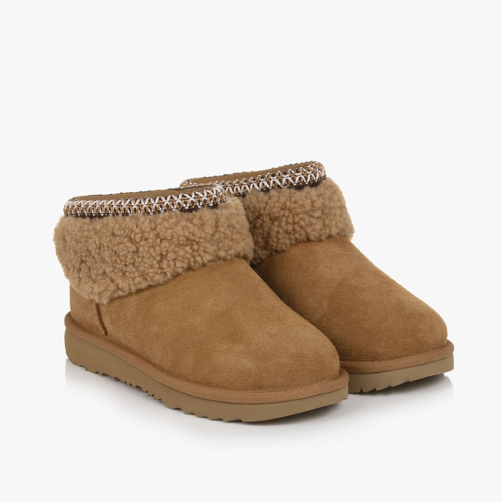 Chestnut Brown Suede Classic Ultra Mini Maxi Curly Boots - View 1