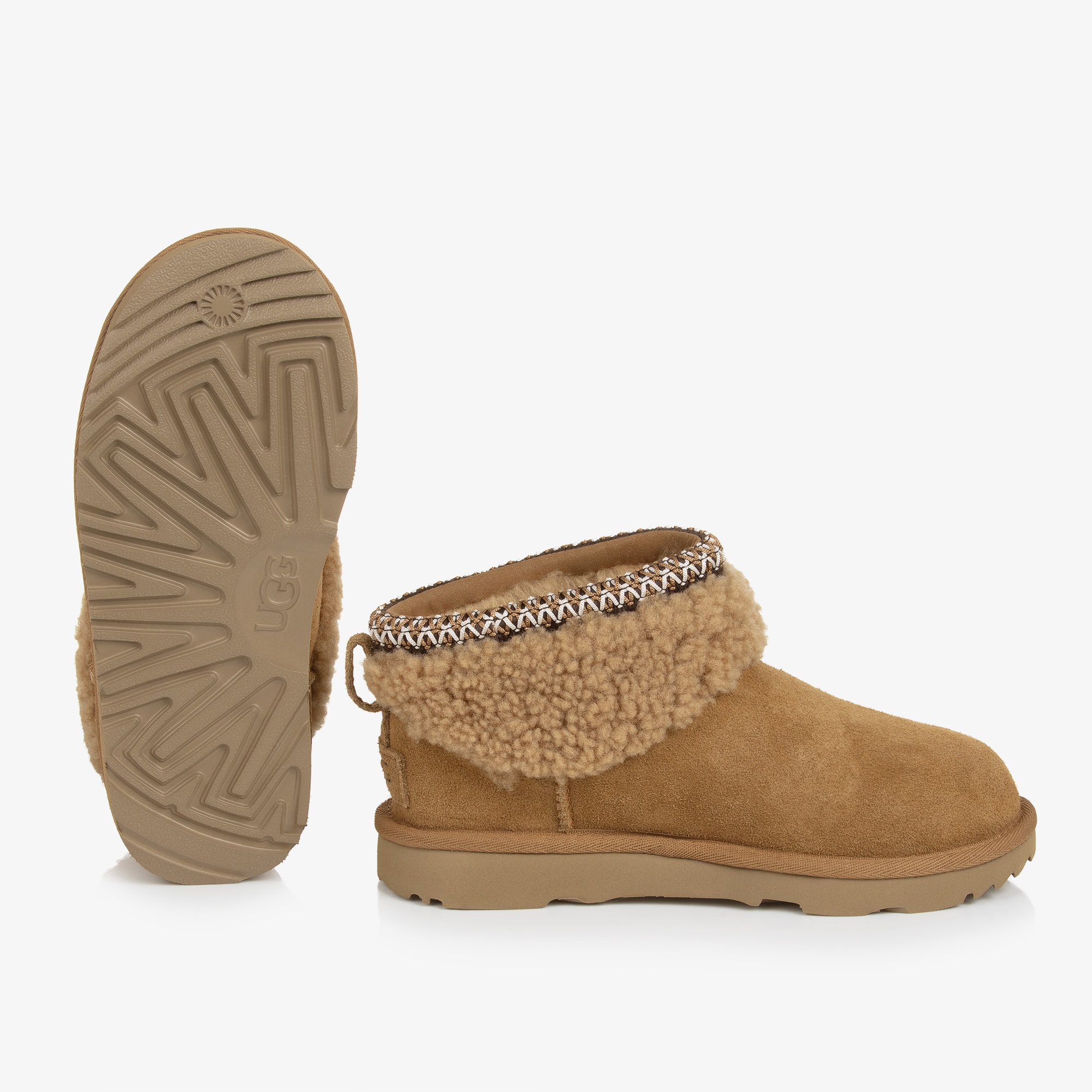 Chestnut Brown Suede Classic Ultra Mini Maxi Curly Boots - View 3