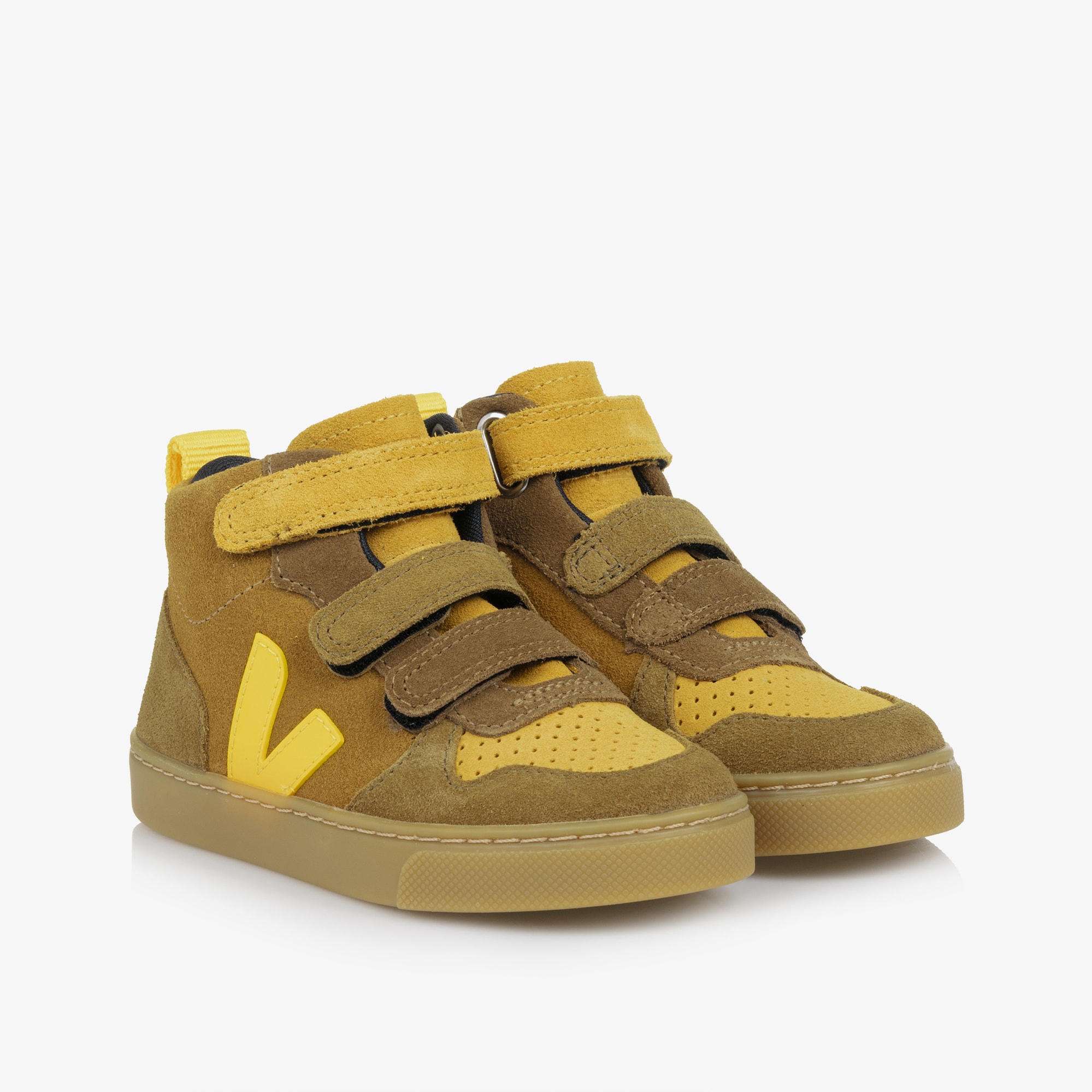 Boys Beige & Yellow Suede Leather V-10 High-Top Trainers - View 1