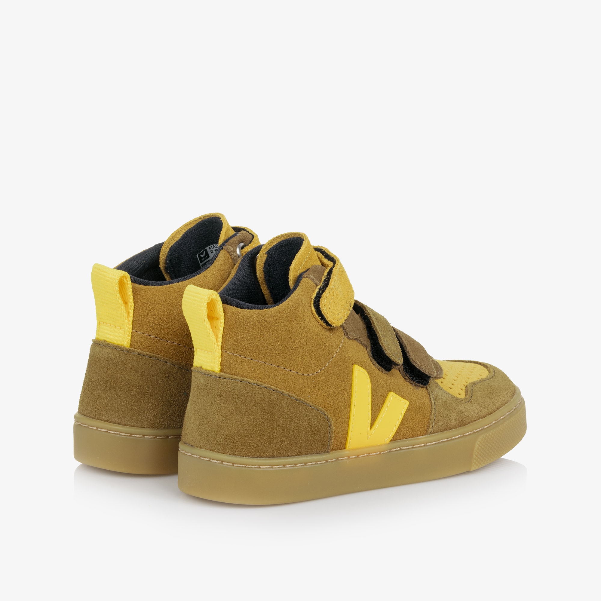 Boys Beige & Yellow Suede Leather V-10 High-Top Trainers - View 2
