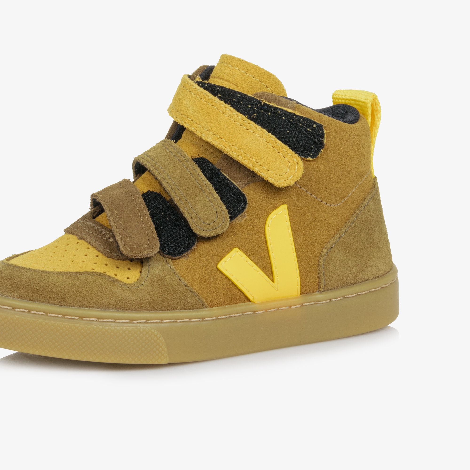 Boys Beige & Yellow Suede Leather V-10 High-Top Trainers - View 5