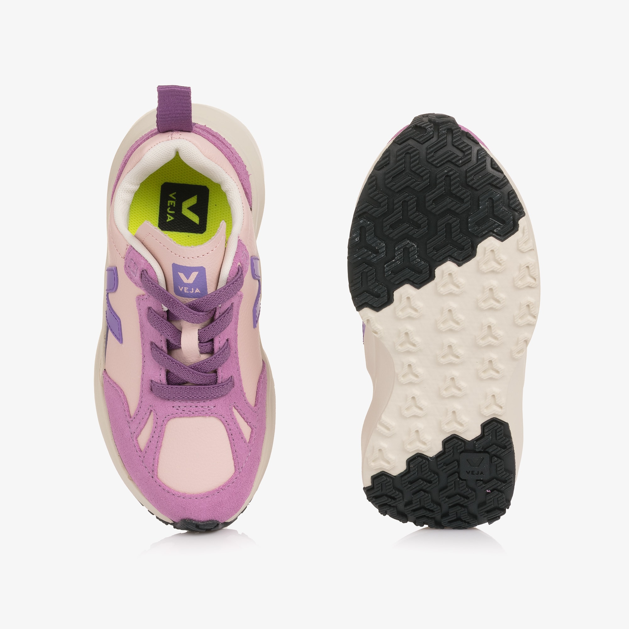 Girls Pink Leather Slip-On Trainers with Lilac Suede Trim - View 2