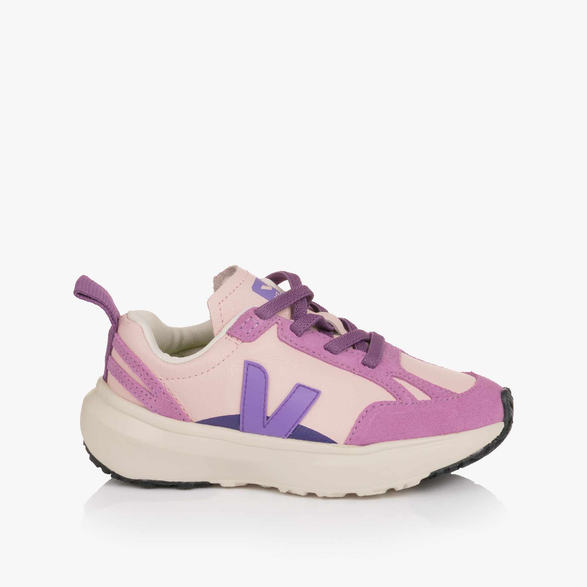 Girls Pink Leather Slip-On Trainers with Lilac Suede Trim - View 4