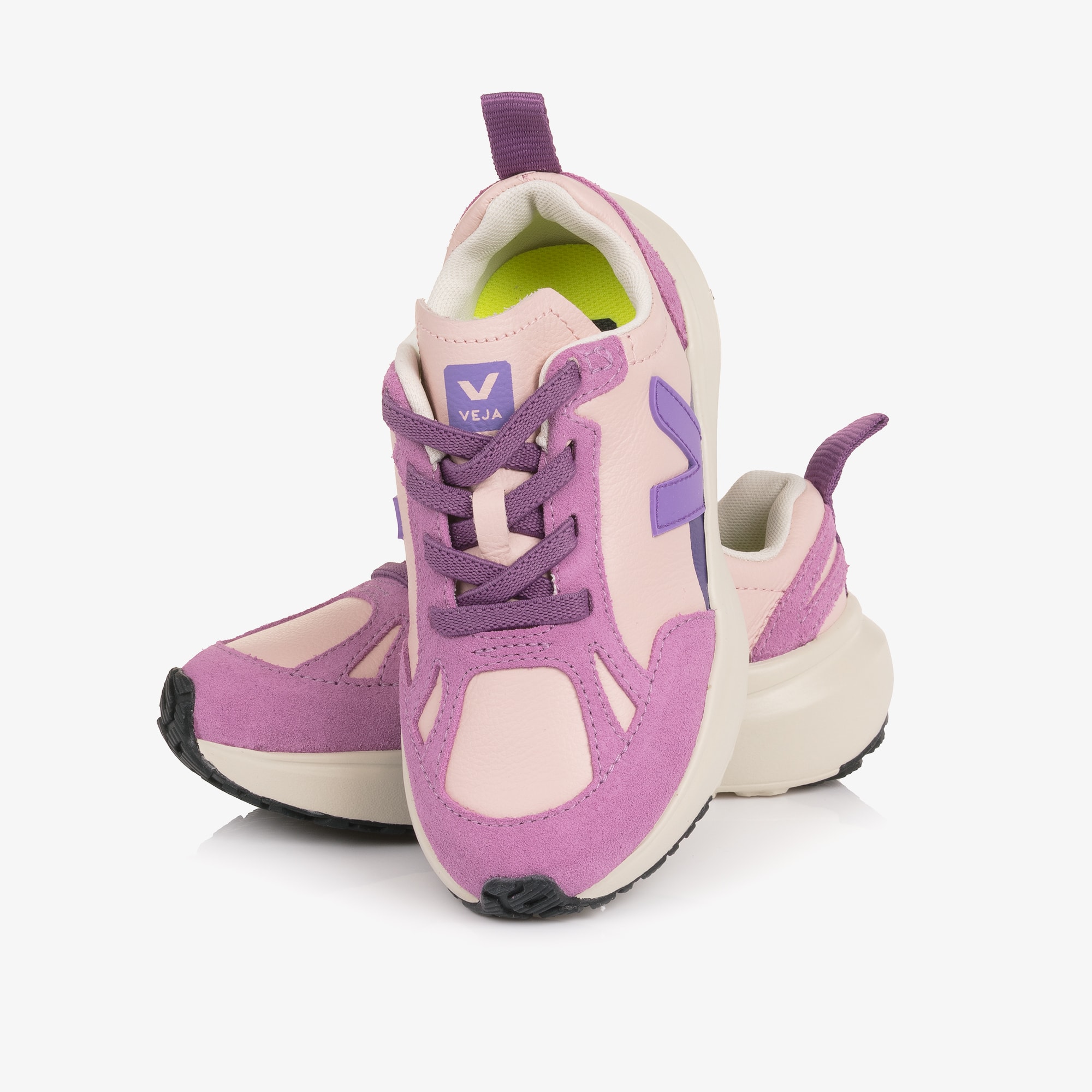 Girls Pink Leather Slip-On Trainers with Lilac Suede Trim - View 5