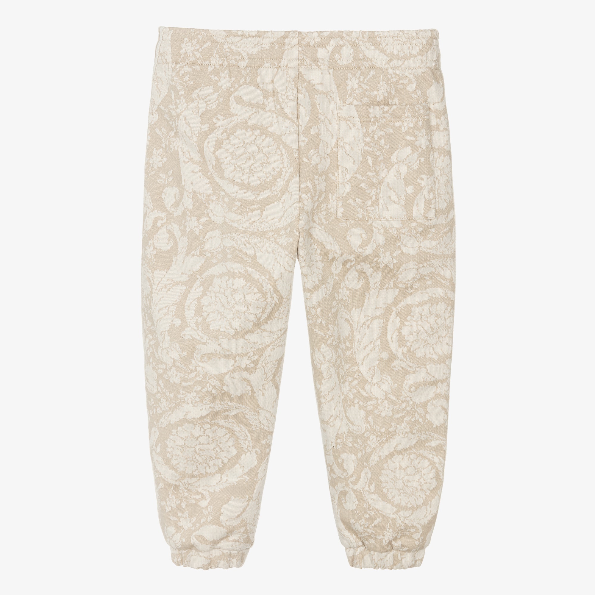 Beige Cotton Jersey Jacquard Whisper Barocco Junior Joggers - View 2