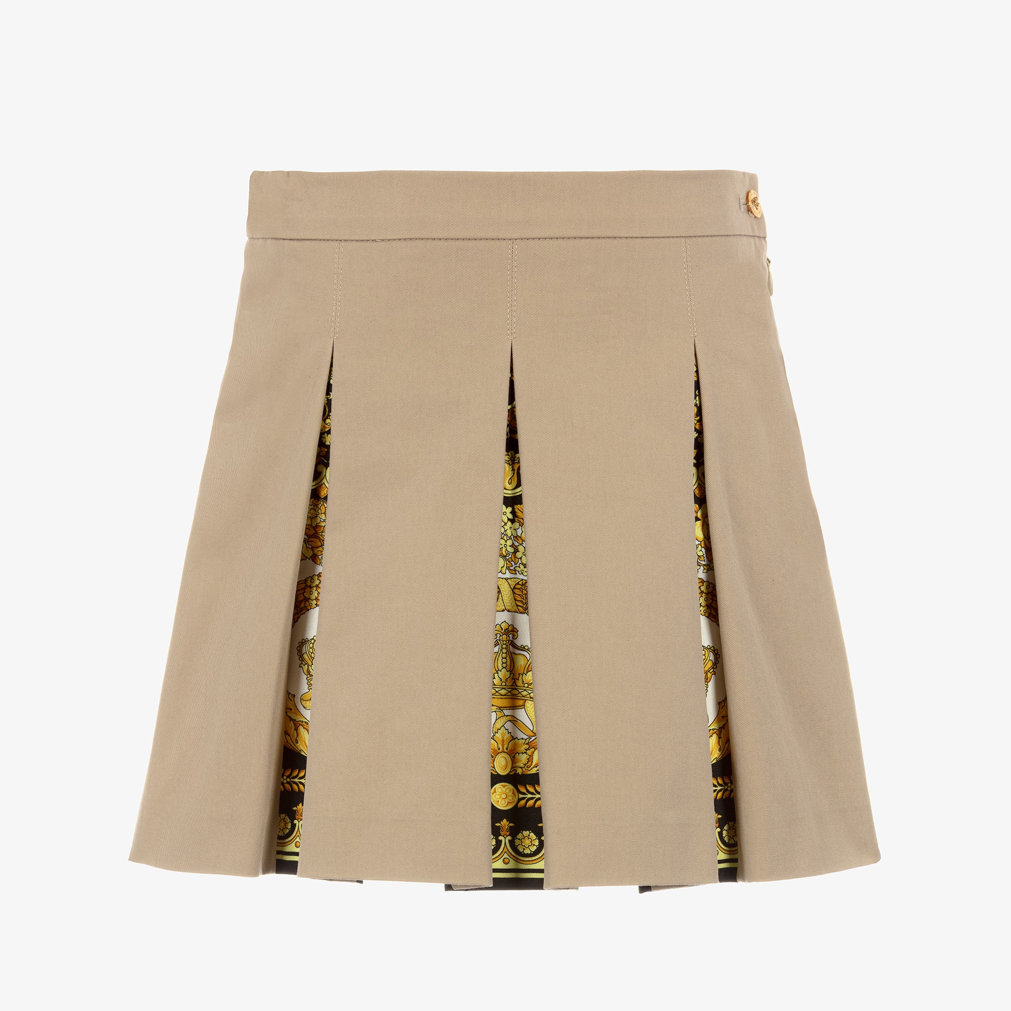 Girls Beige Pleated Skirt with Barocco Foulard Print - View 1