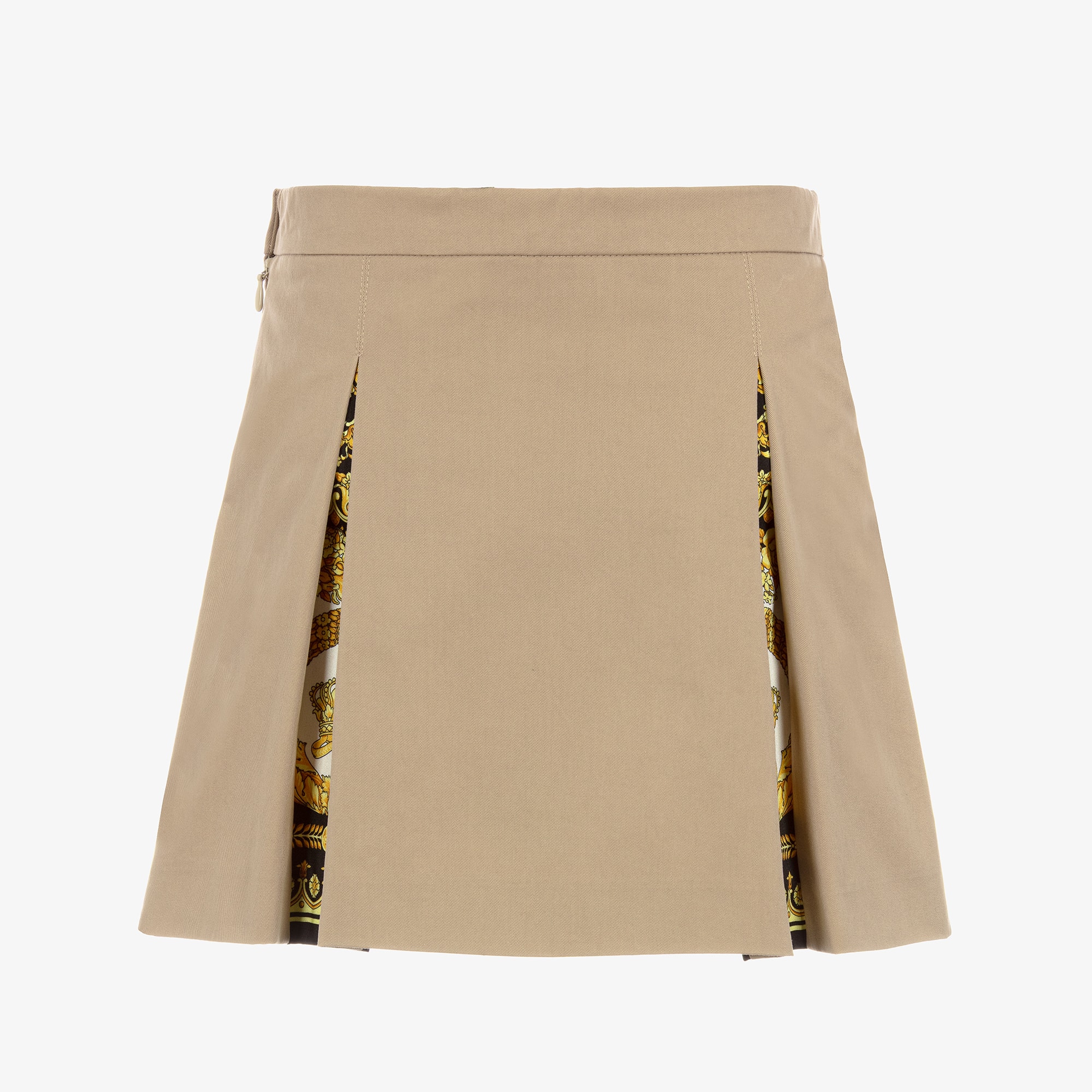 Girls Beige Pleated Skirt with Barocco Foulard Print - View 2