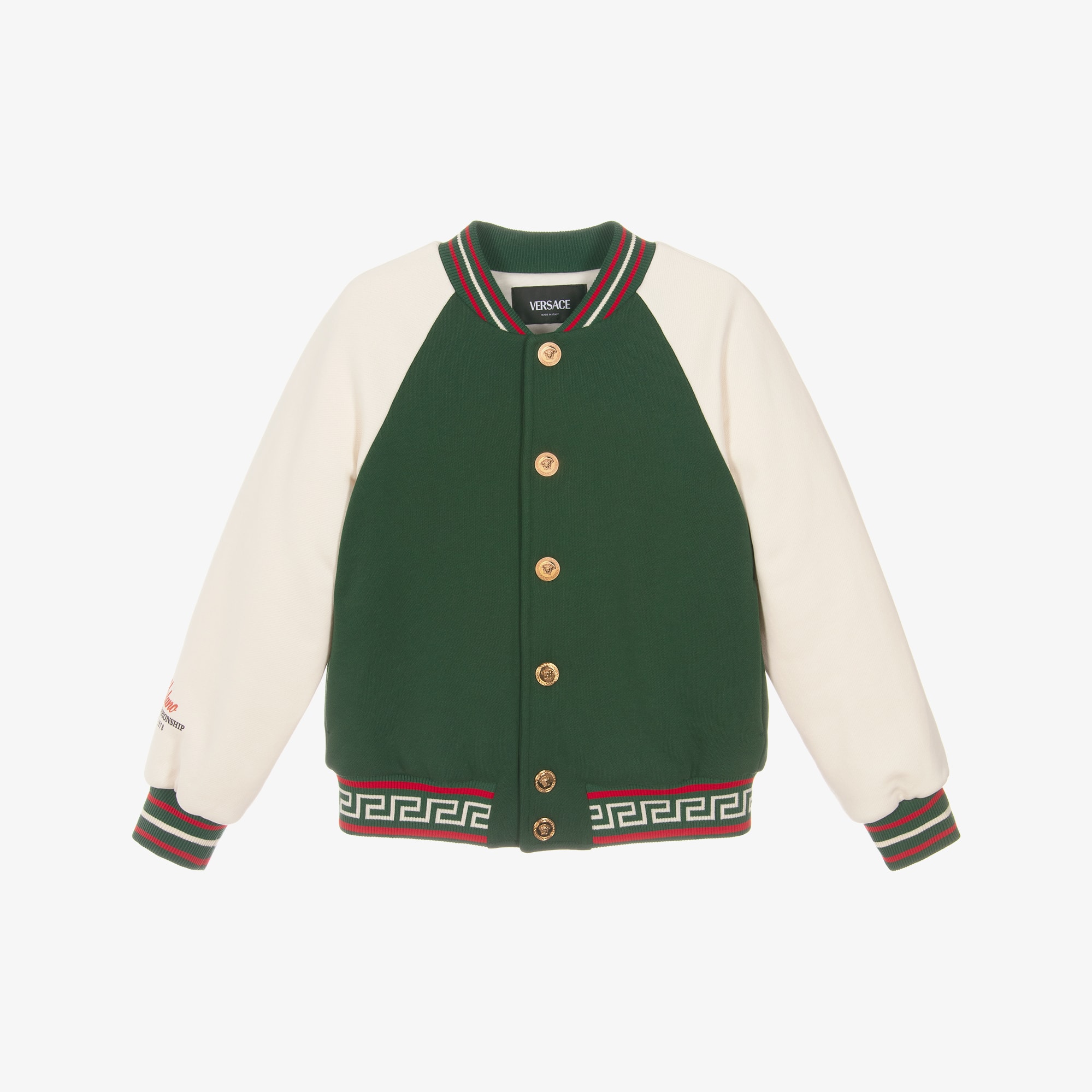 Green Cotton Jersey Varsity Jacket with Medusa Logo - View 1