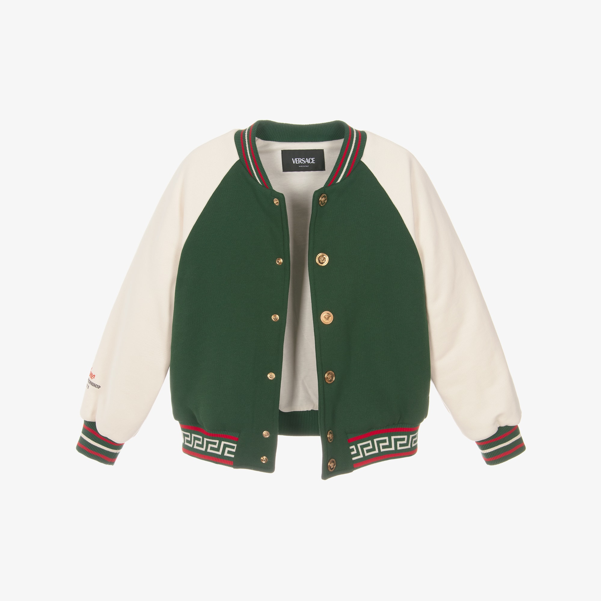 Green Cotton Jersey Varsity Jacket with Medusa Logo - View 3