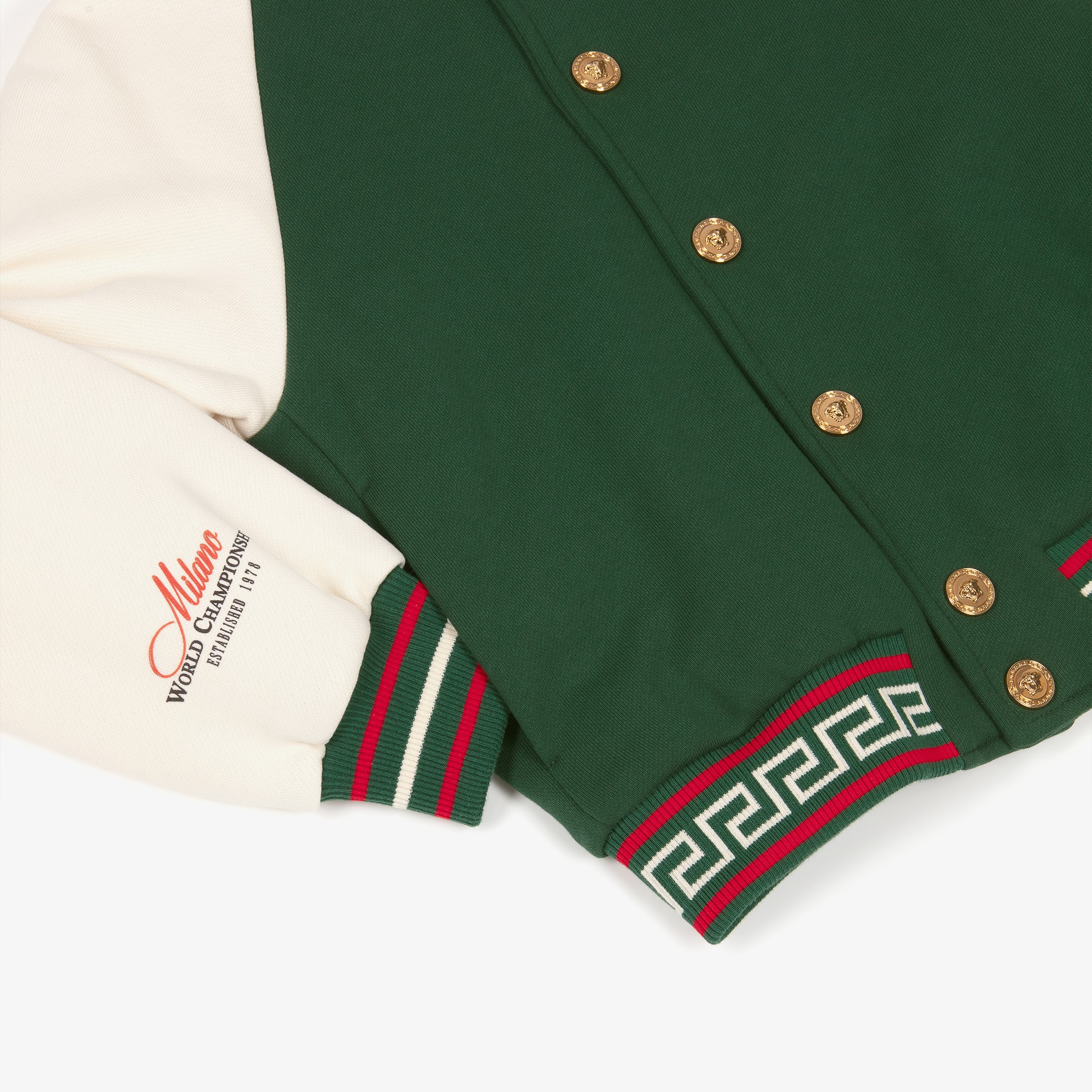 Green Cotton Jersey Varsity Jacket with Medusa Logo - View 4