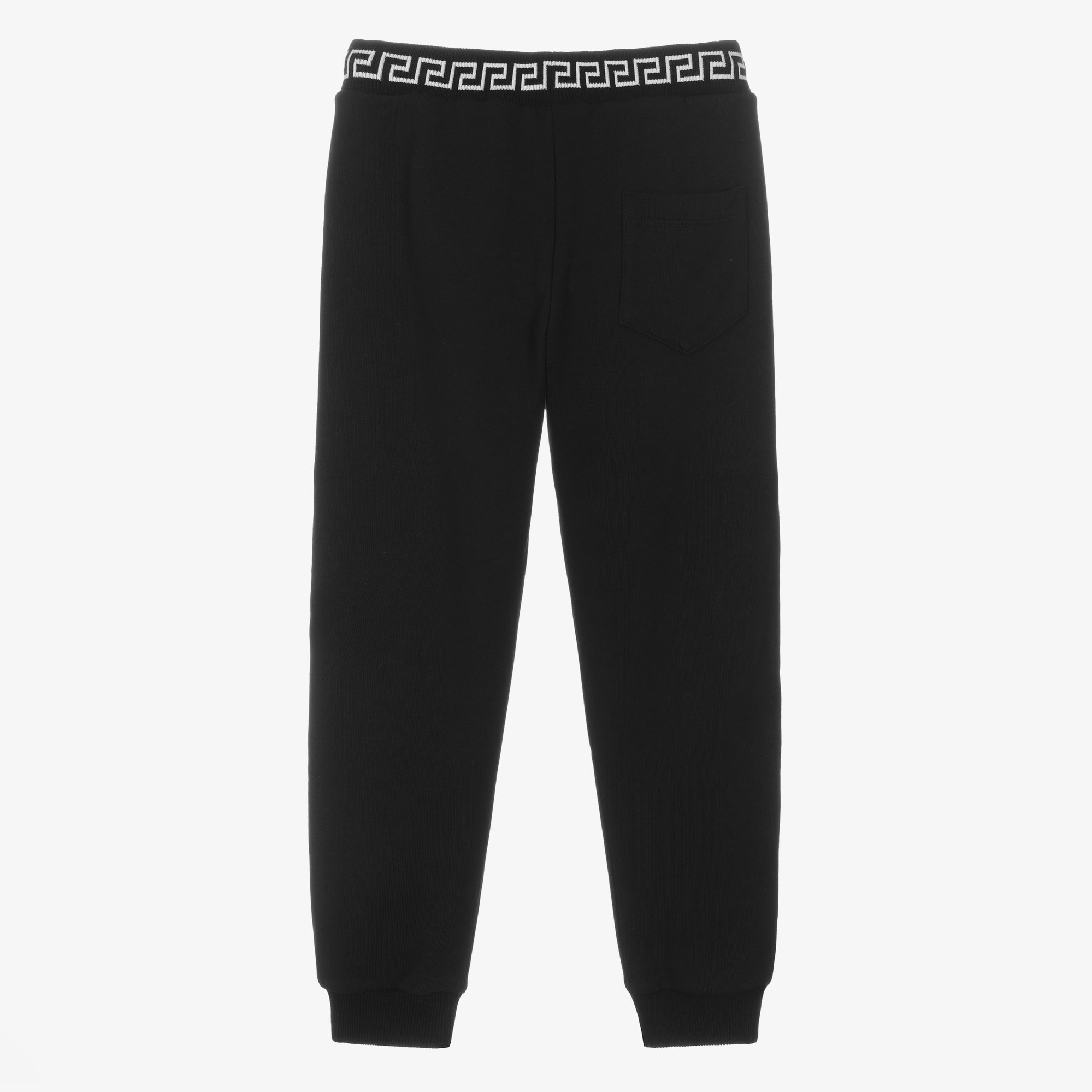 Older Boys Black Cotton Joggers with Greca Waistband - View 2
