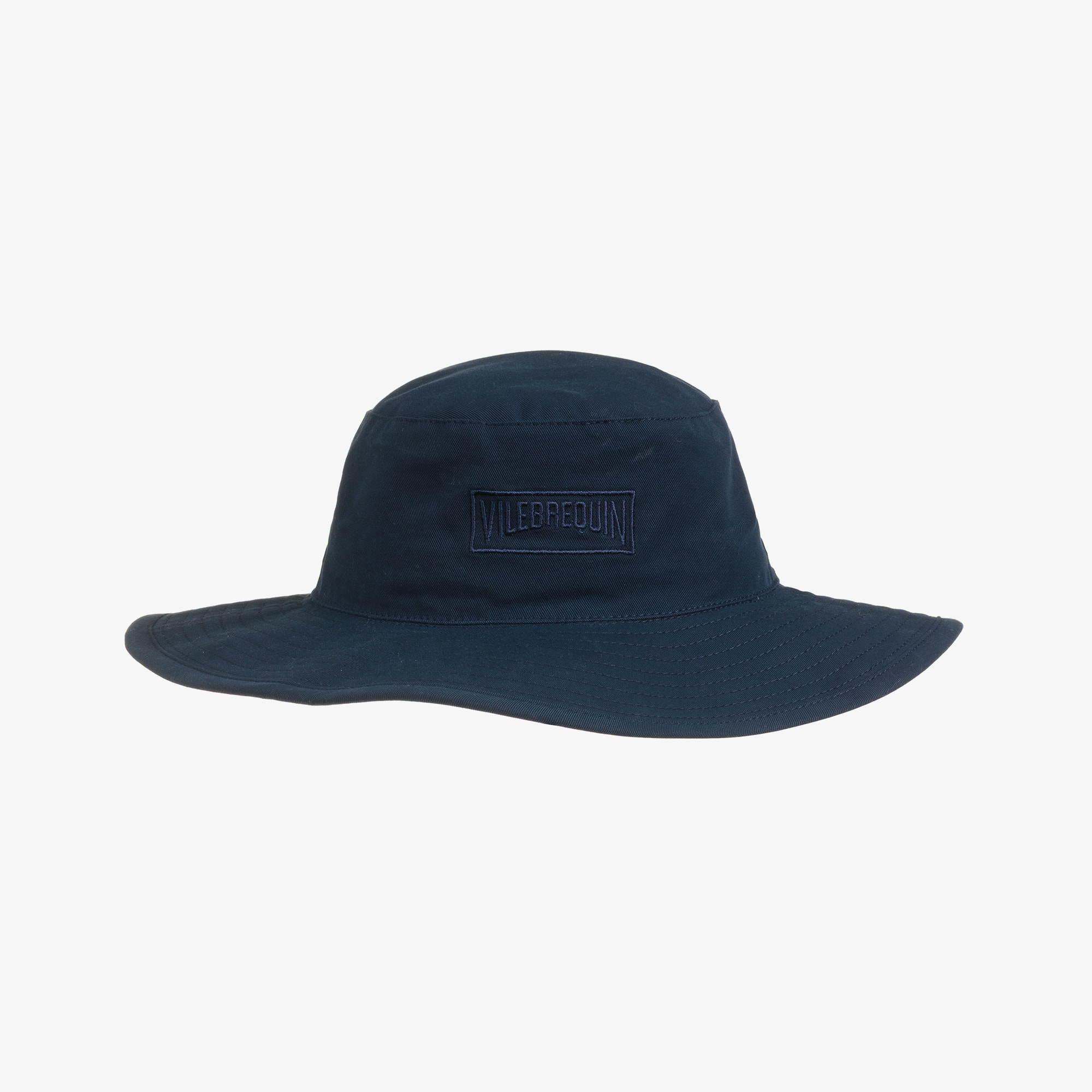 Boys Navy Blue Cotton Sun Hat with Embroidered Logo - View 1