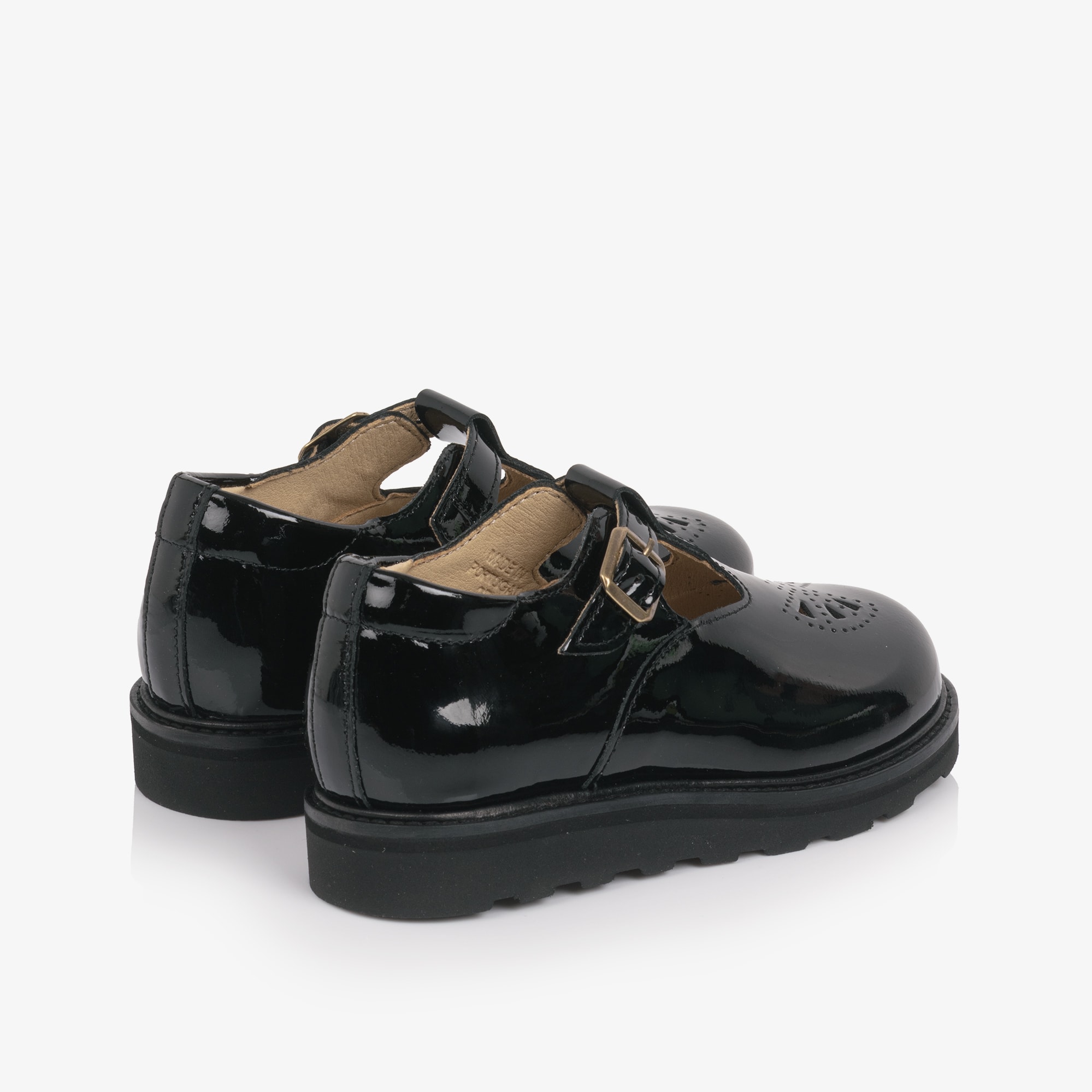 Girls Black Patent Leather T-Bar Buckle Shoes - View 2