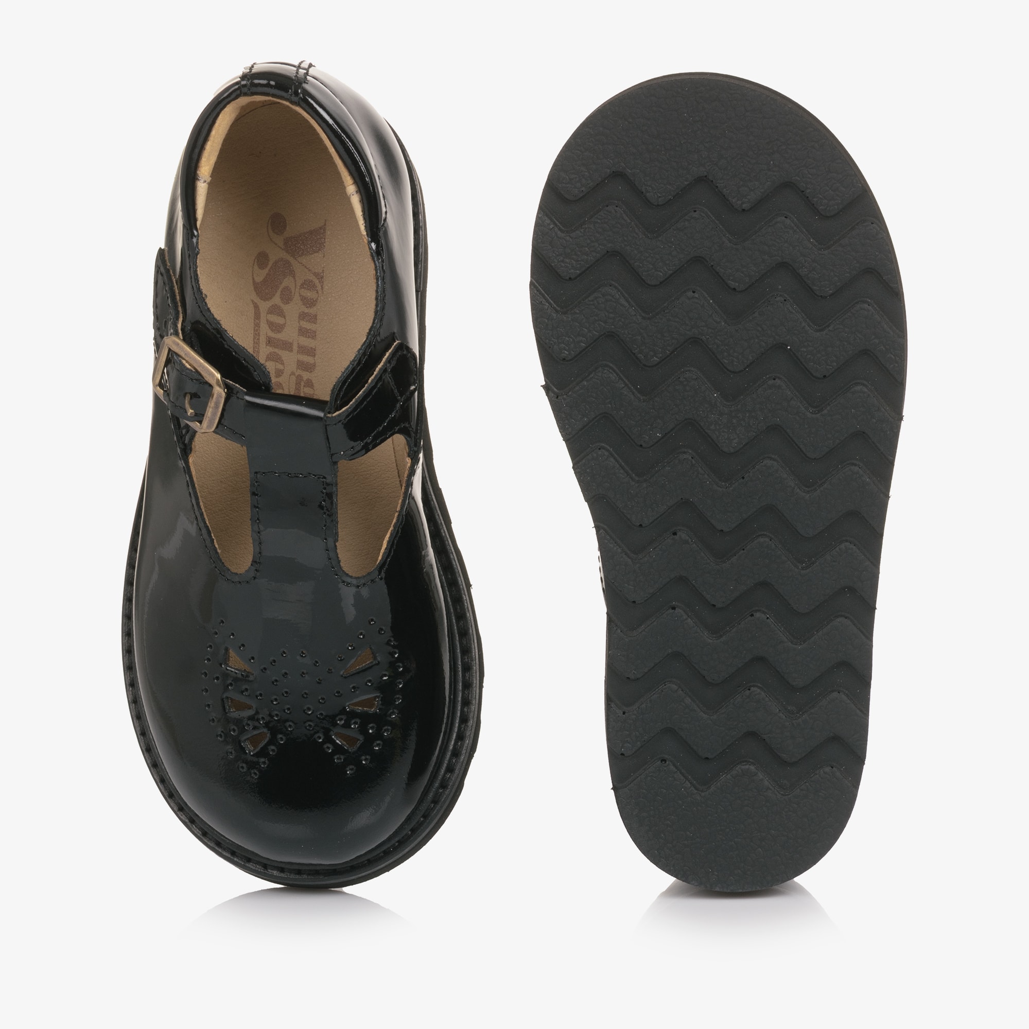 Girls Black Patent Leather T-Bar Buckle Shoes - View 3