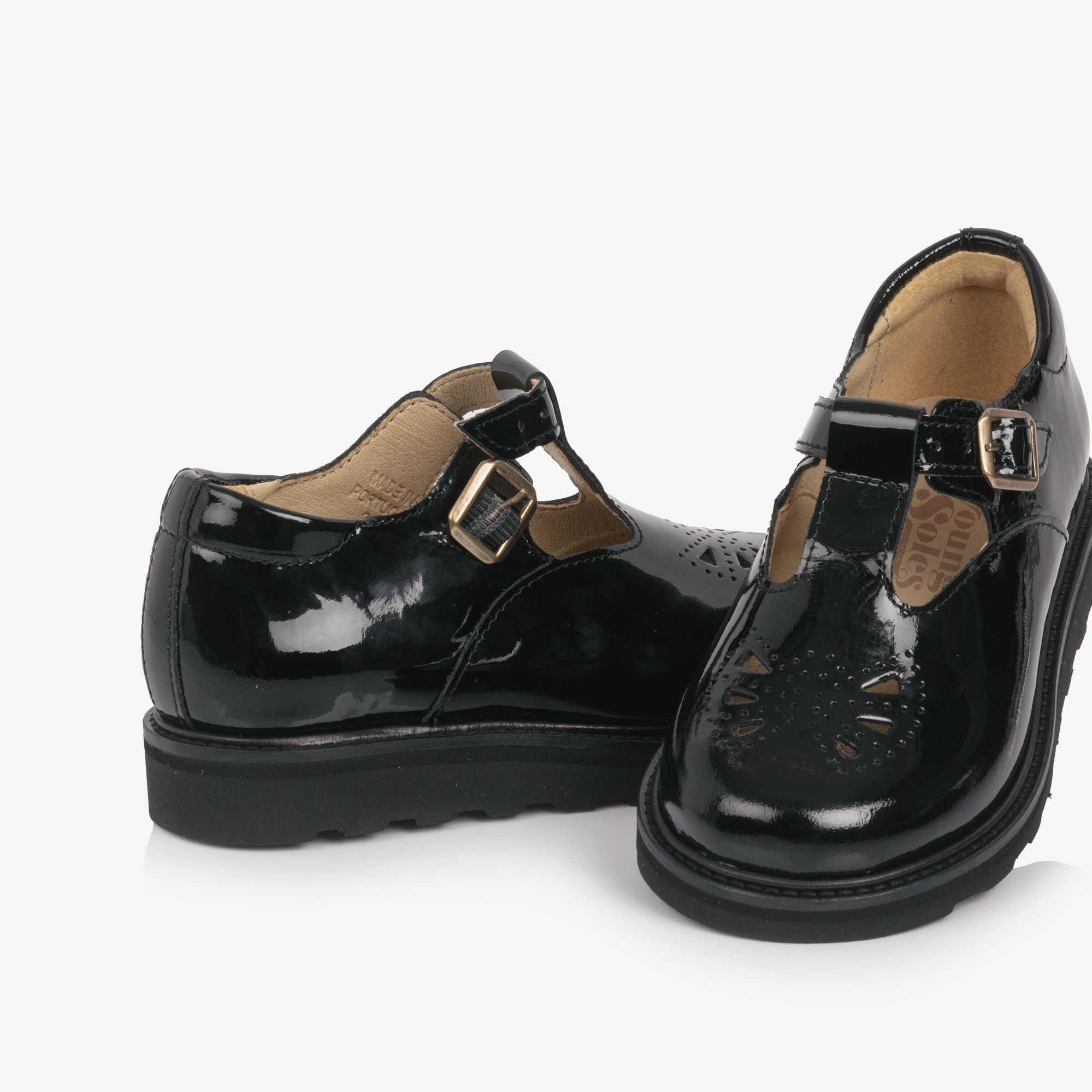 Girls Black Patent Leather T-Bar Buckle Shoes - View 5