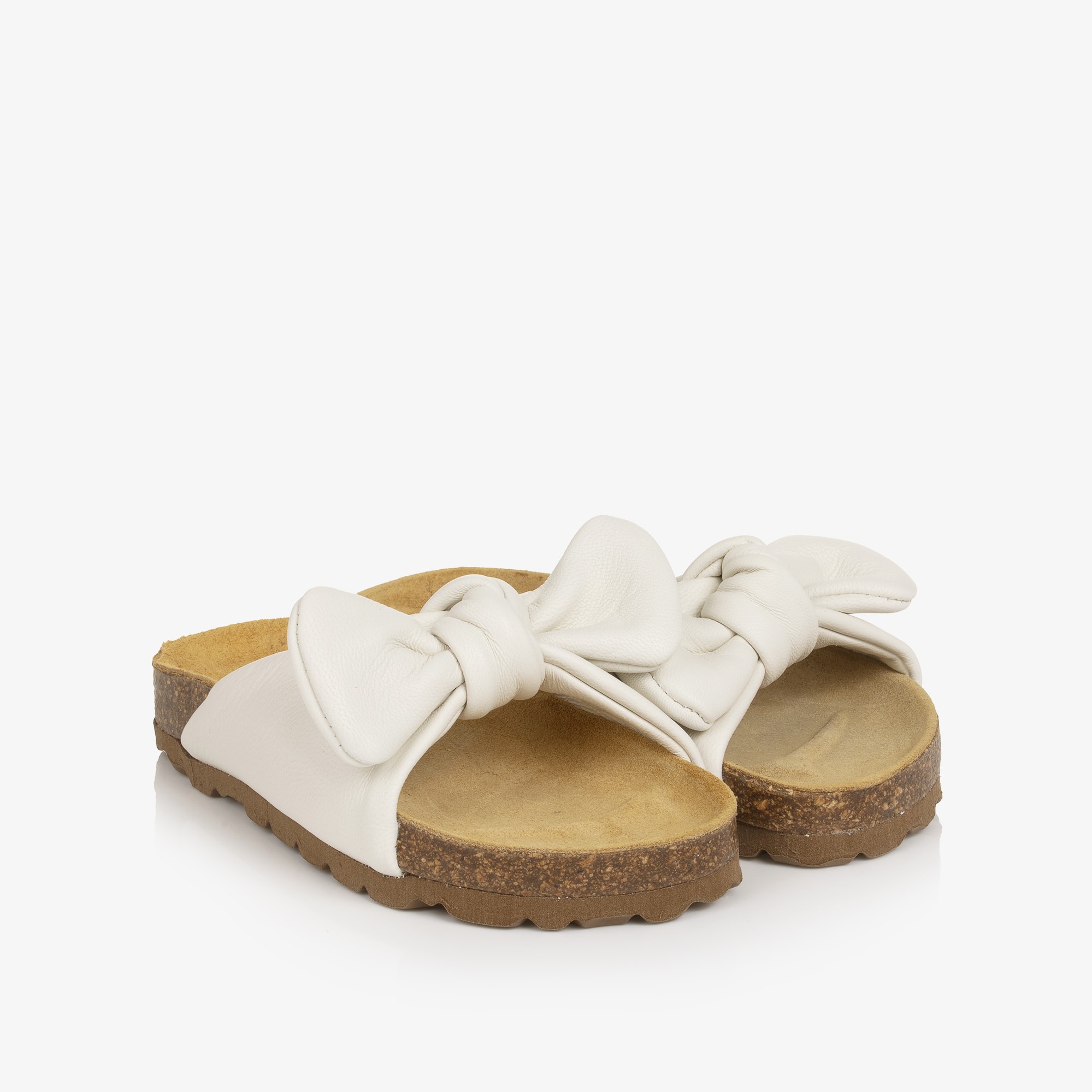 Girls Brown Bunny Bow Leather Sliders - View 1