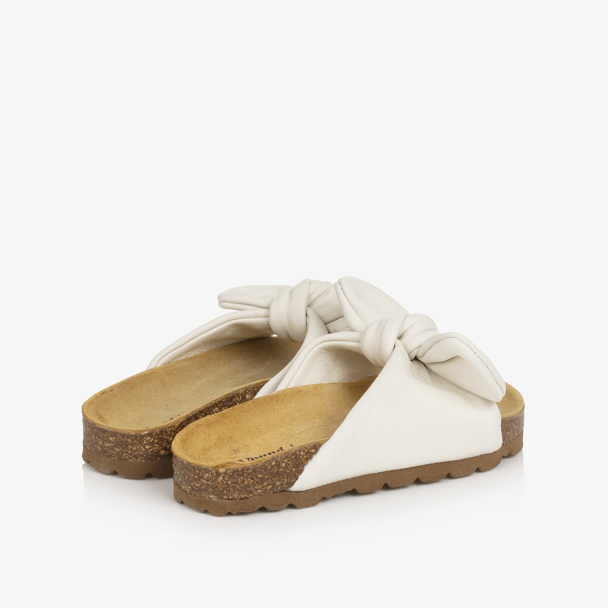 Girls Brown Bunny Bow Leather Sliders - View 2