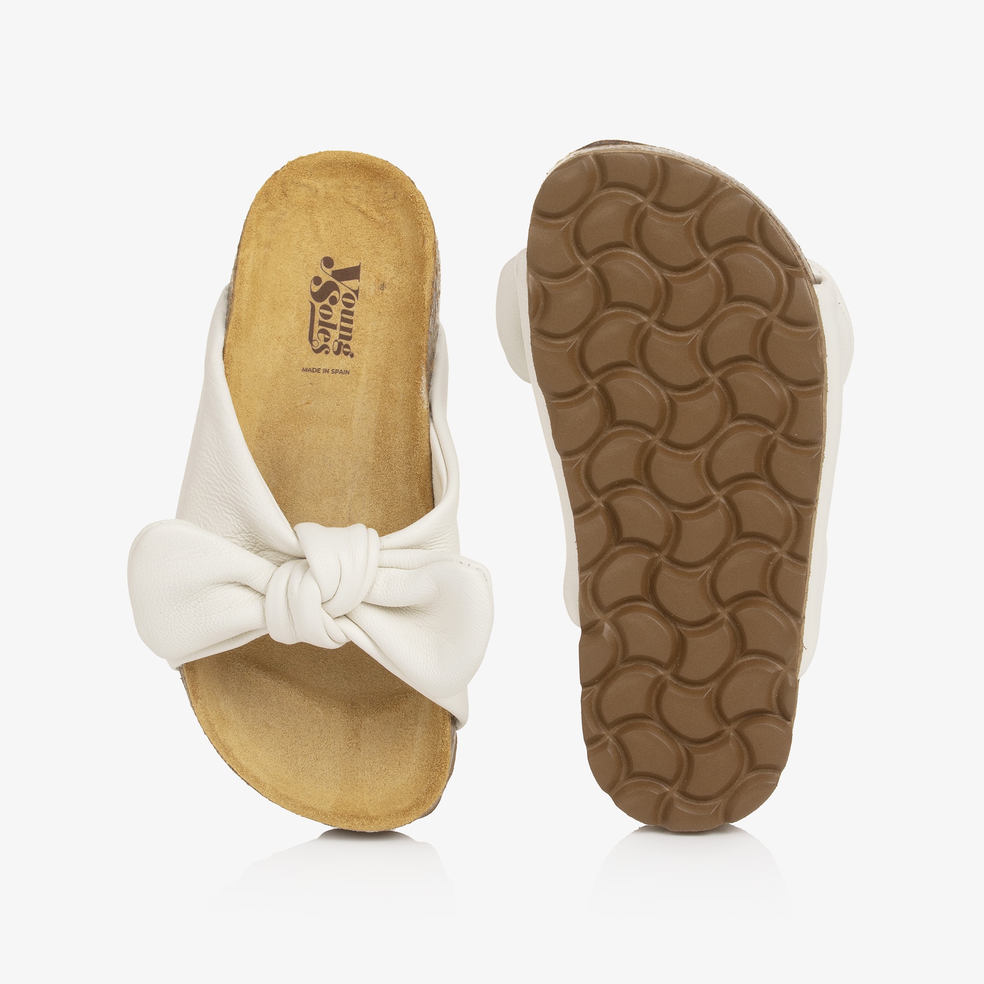 Girls Brown Bunny Bow Leather Sliders - View 3