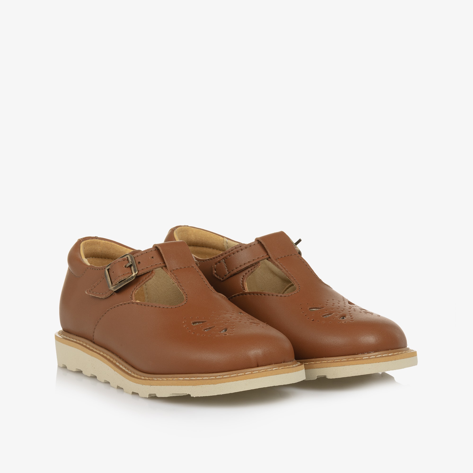 Girls Brown Faux Leather T-Bar Buckle Shoes - View 1
