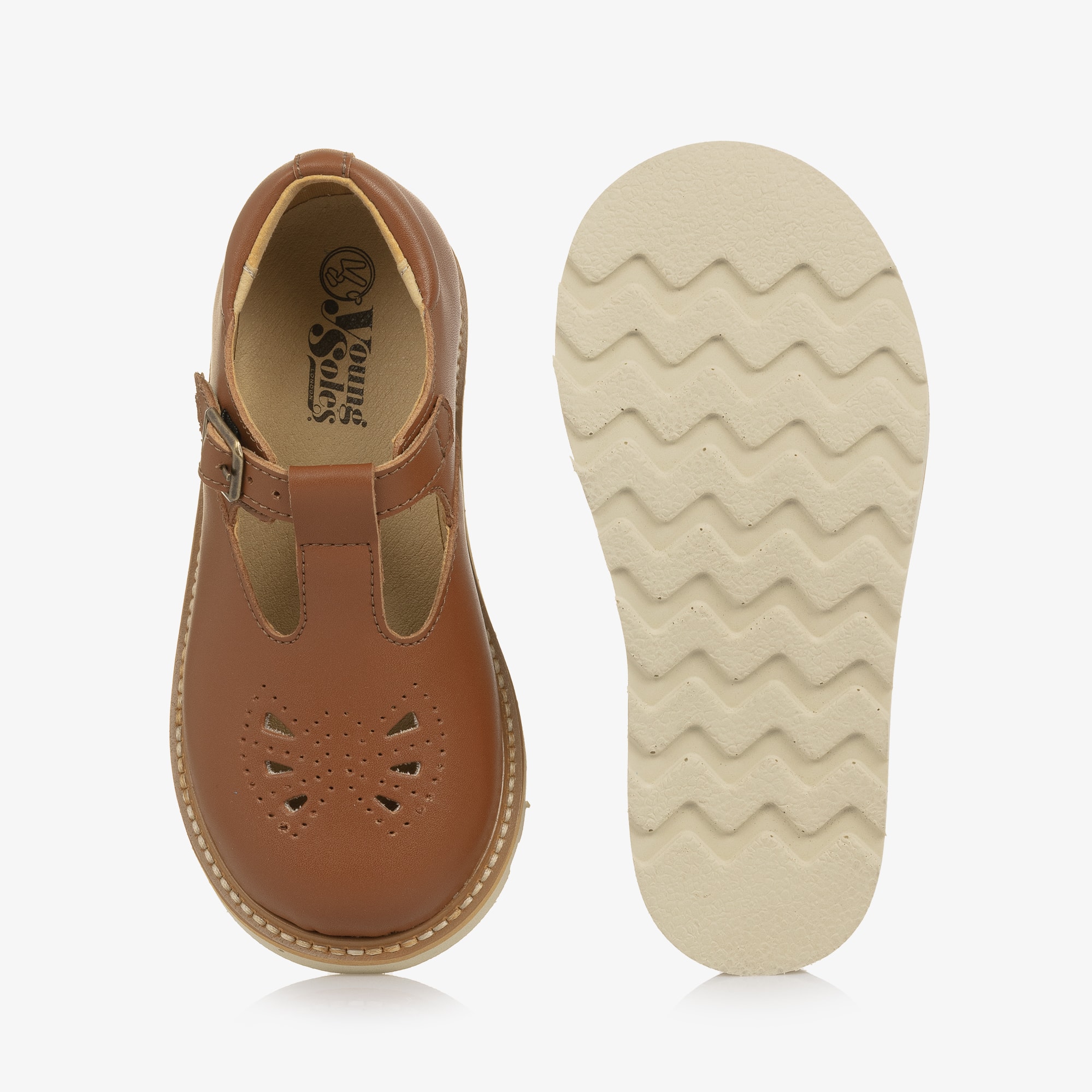 Girls Brown Faux Leather T-Bar Buckle Shoes - View 4