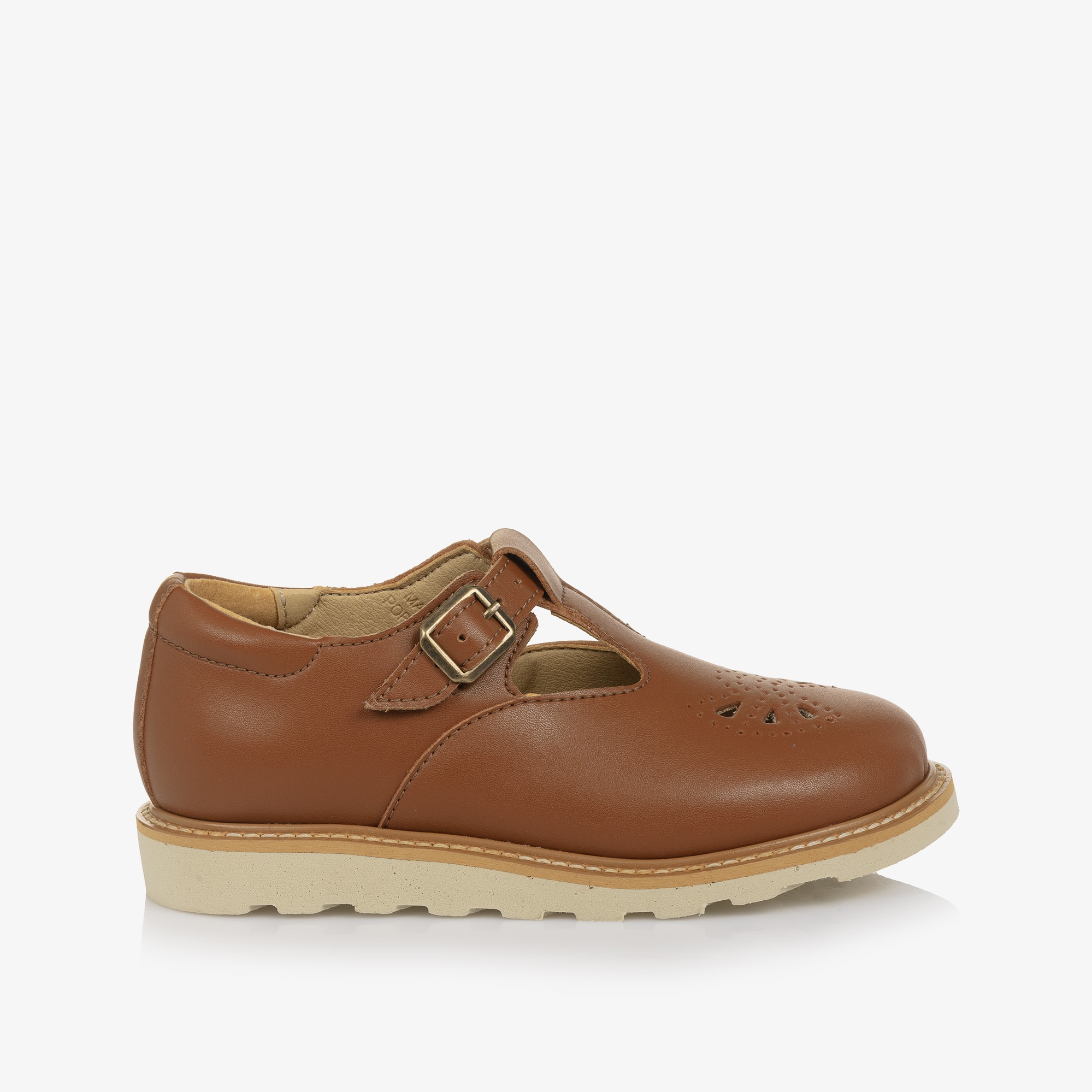 Girls Brown Faux Leather T-Bar Buckle Shoes - View 5