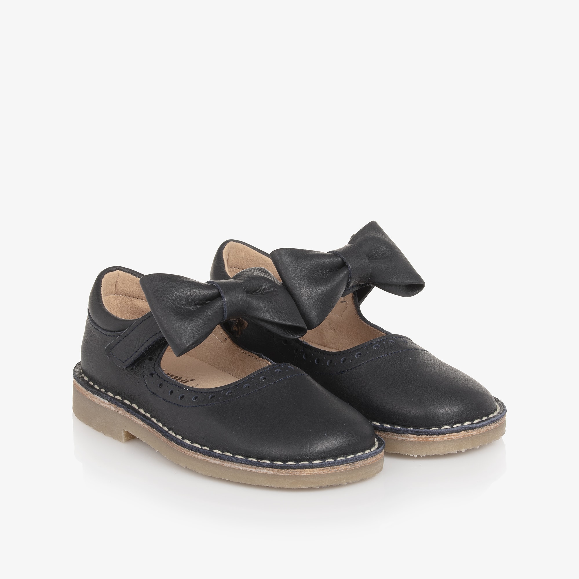 Girls Navy Blue Leather Mary Jane Shoes - View 1
