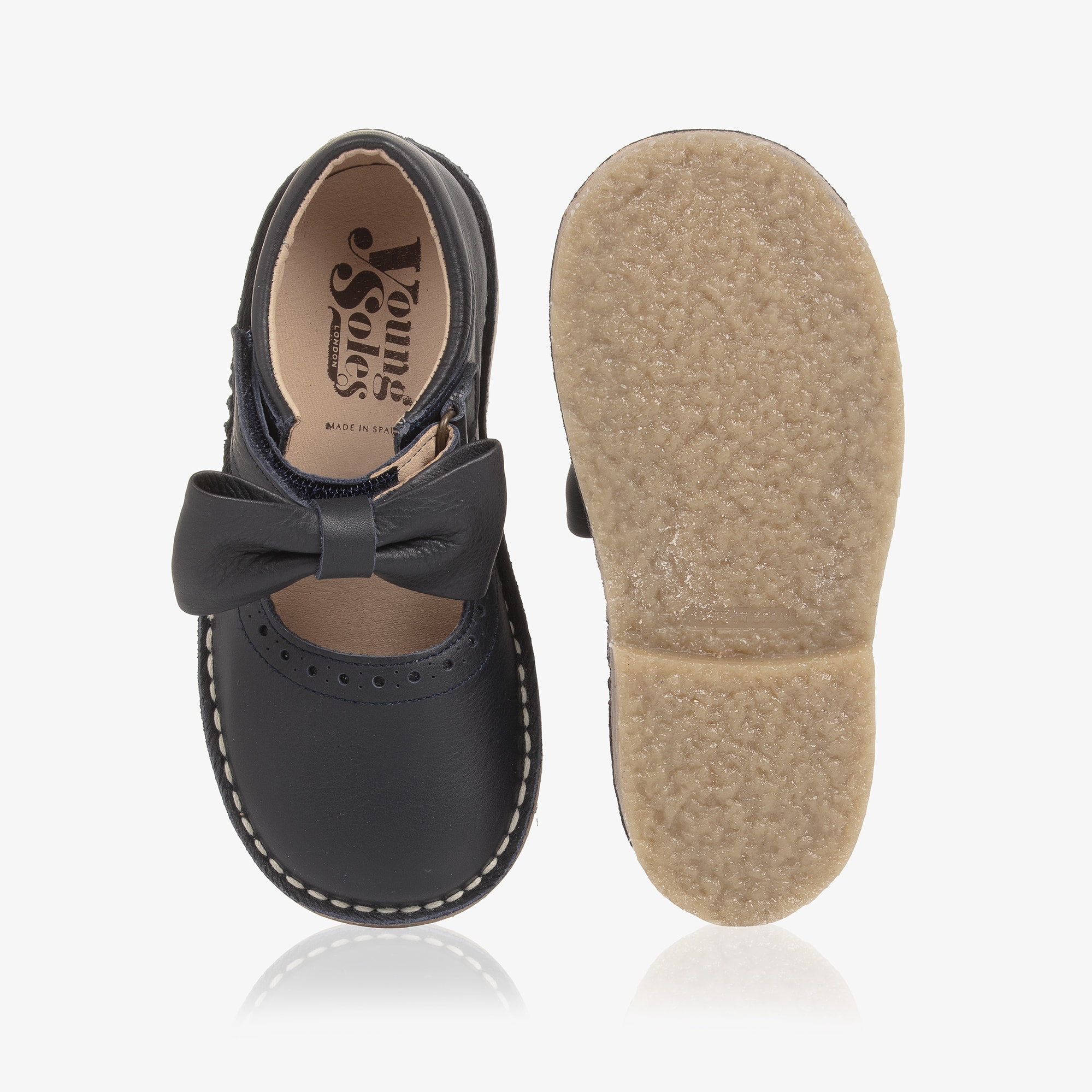 Girls Navy Blue Leather Mary Jane Shoes - View 3