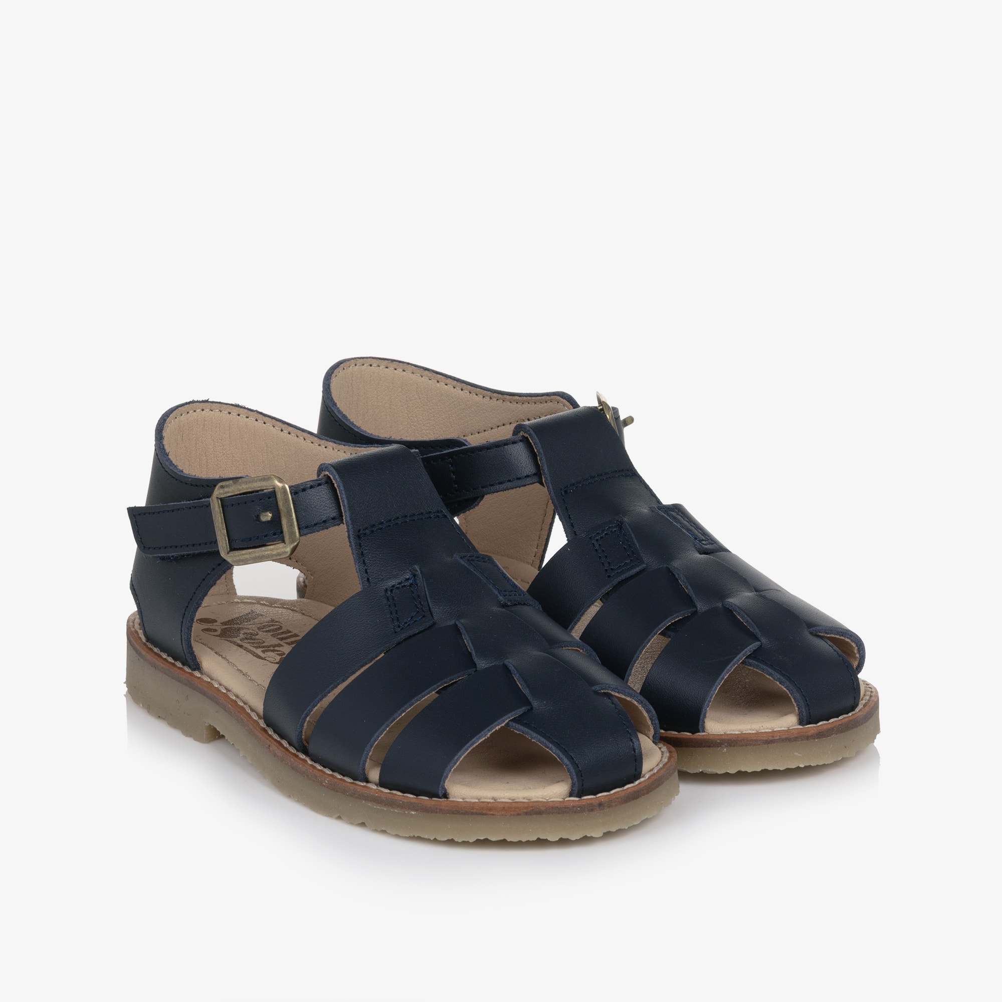 Navy Blue Leather Fisherman Sandals - View 1
