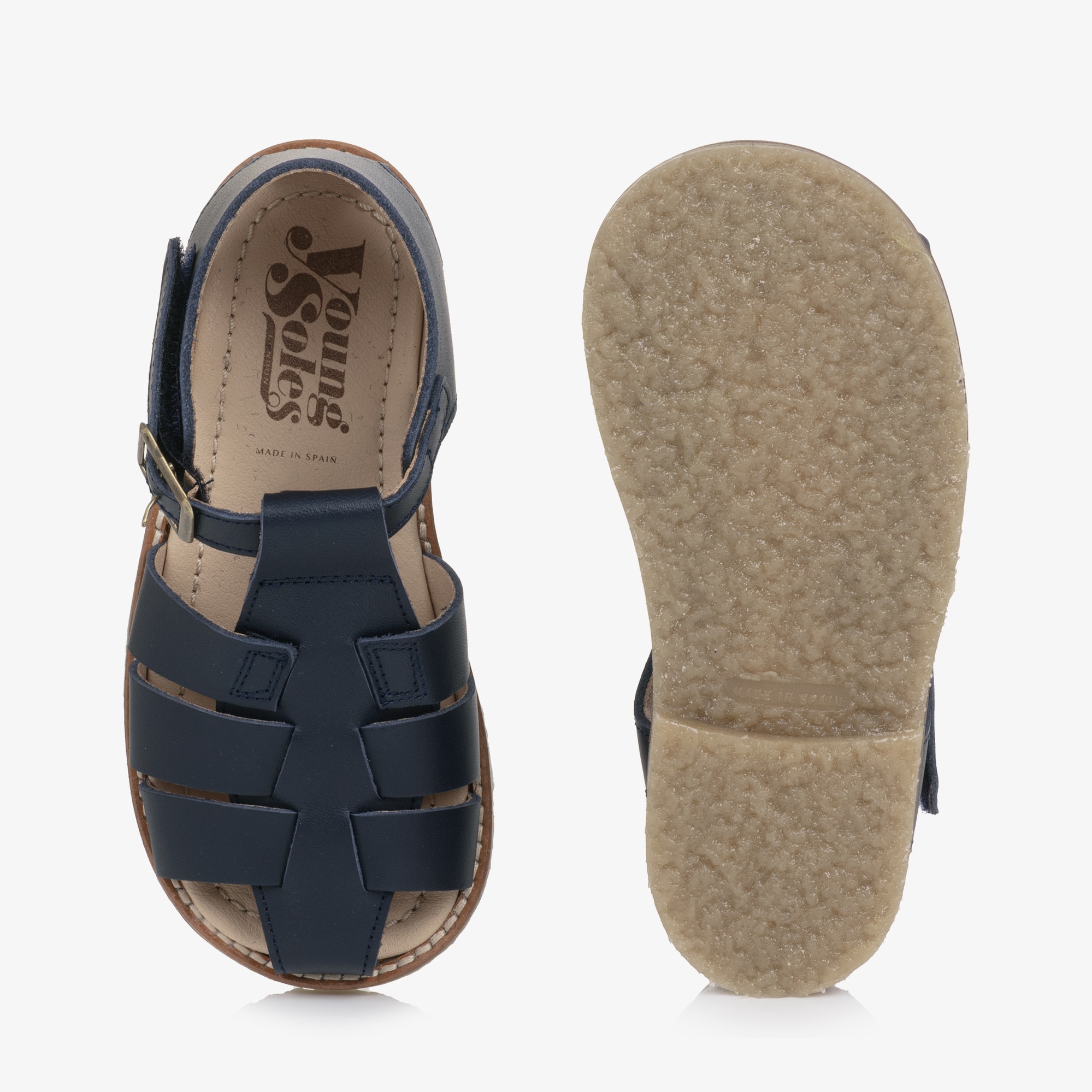 Navy Blue Leather Fisherman Sandals - View 3