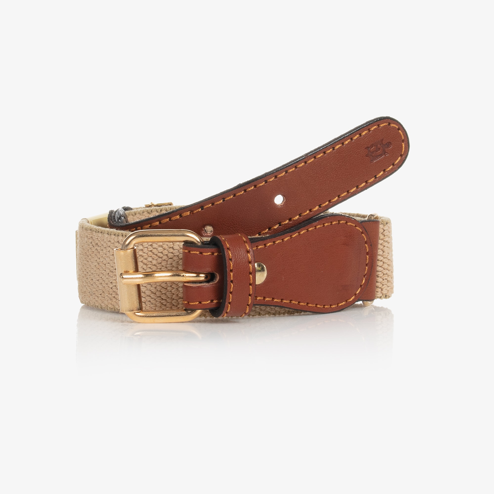 Beige Cotton & Leather Mouse Belt - View 1