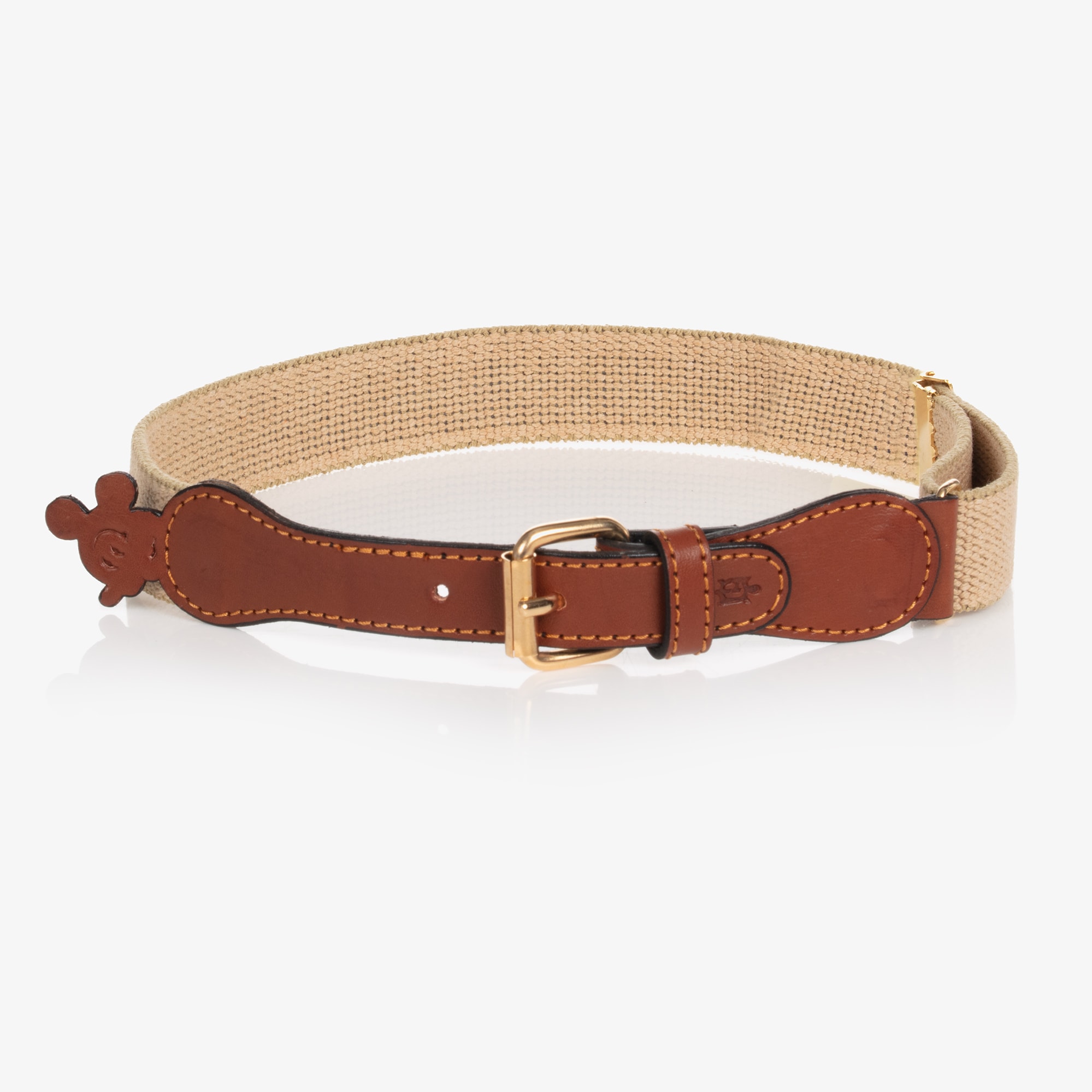 Beige Cotton & Leather Mouse Belt - View 2